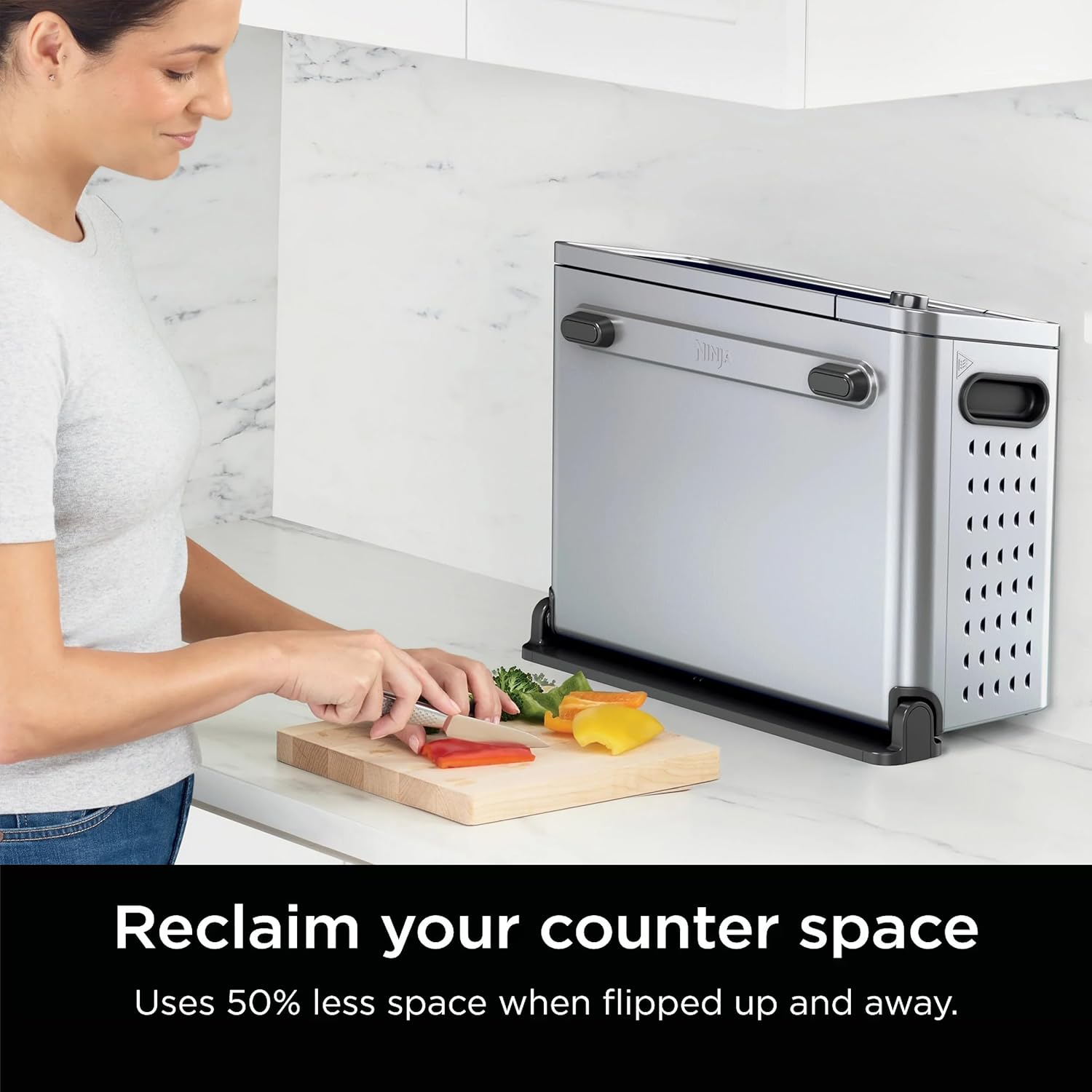 Ninja FT405CO 10-in-1 Digital Air Fry Oven with Extra Large Capacity, Flip Up and Away, Stainless Steel Body, and Temperature Control (Renewed)