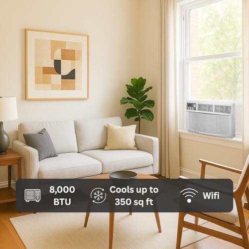 Vtronix Classic America 8000 BTU WiFi Enabled, Alexa Ready, Energy Savings - Window Mounted Air Conditioners Unit (10.9 CEER 120 VAC), White, Cool Only