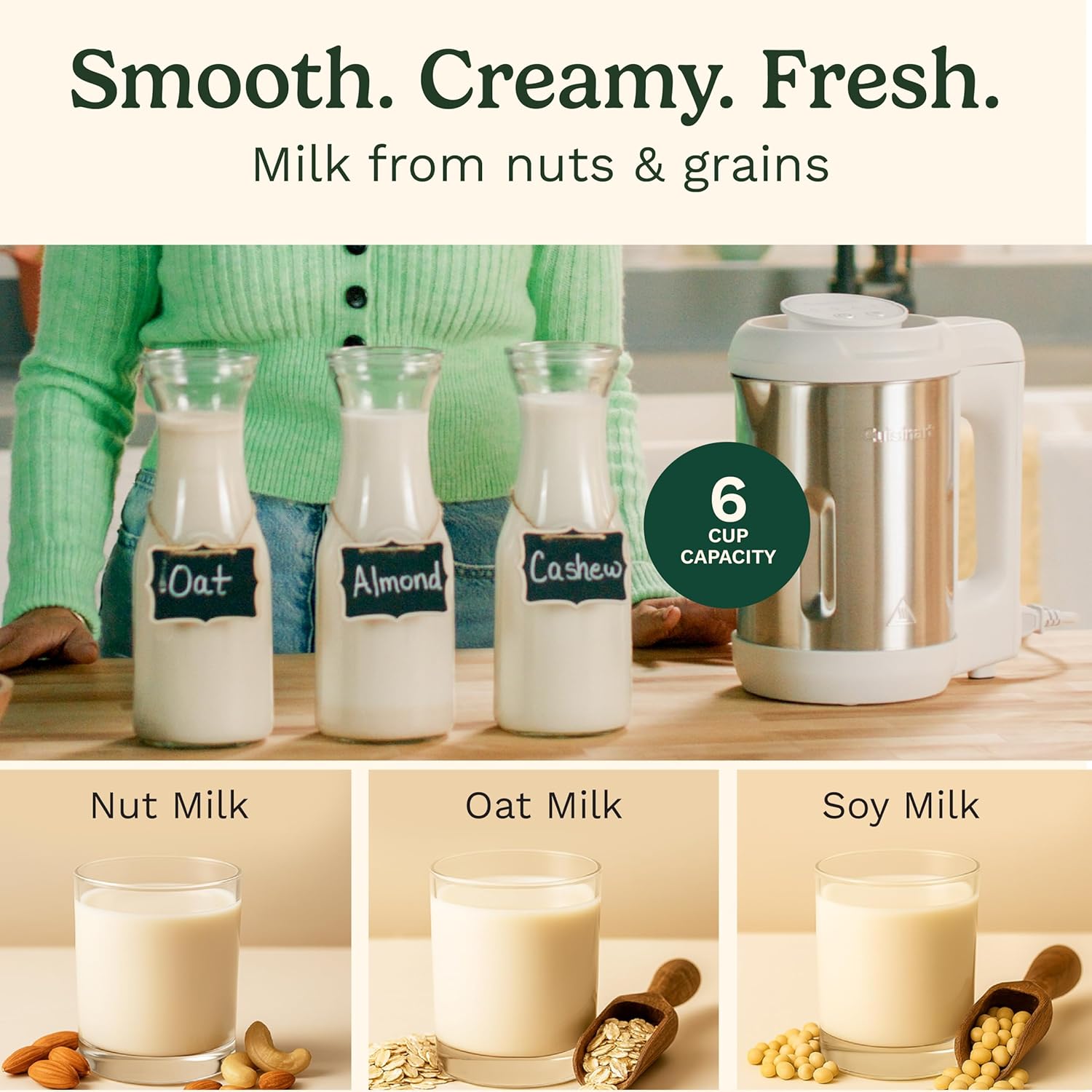 Cuisinart NutSmart 50 Oz Nut Milk Maker Machine Makes Milk in 60 Seconds, Easy to Use and Clean, Perfect for Almond Milk, Soy Milk, Oat Milk, Made with BPA Free Stainless Steel