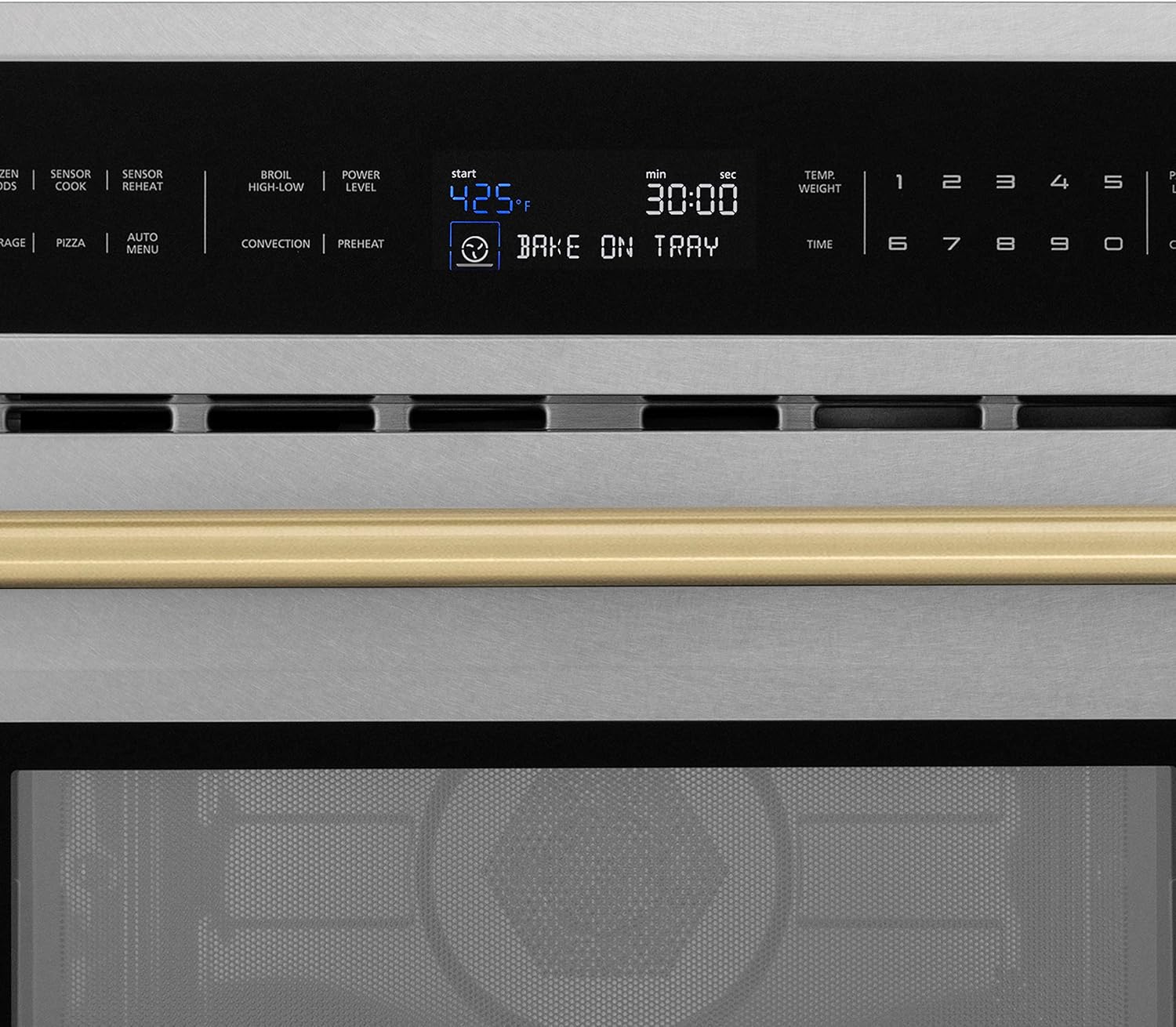 ZLINE Autograph Edition 30 in. 1.6 cu ft. Built-in Convection Microwave Oven in Satin Stainless Steel and Champagne Bronze Accents (MWOZ-30-SS-CB)