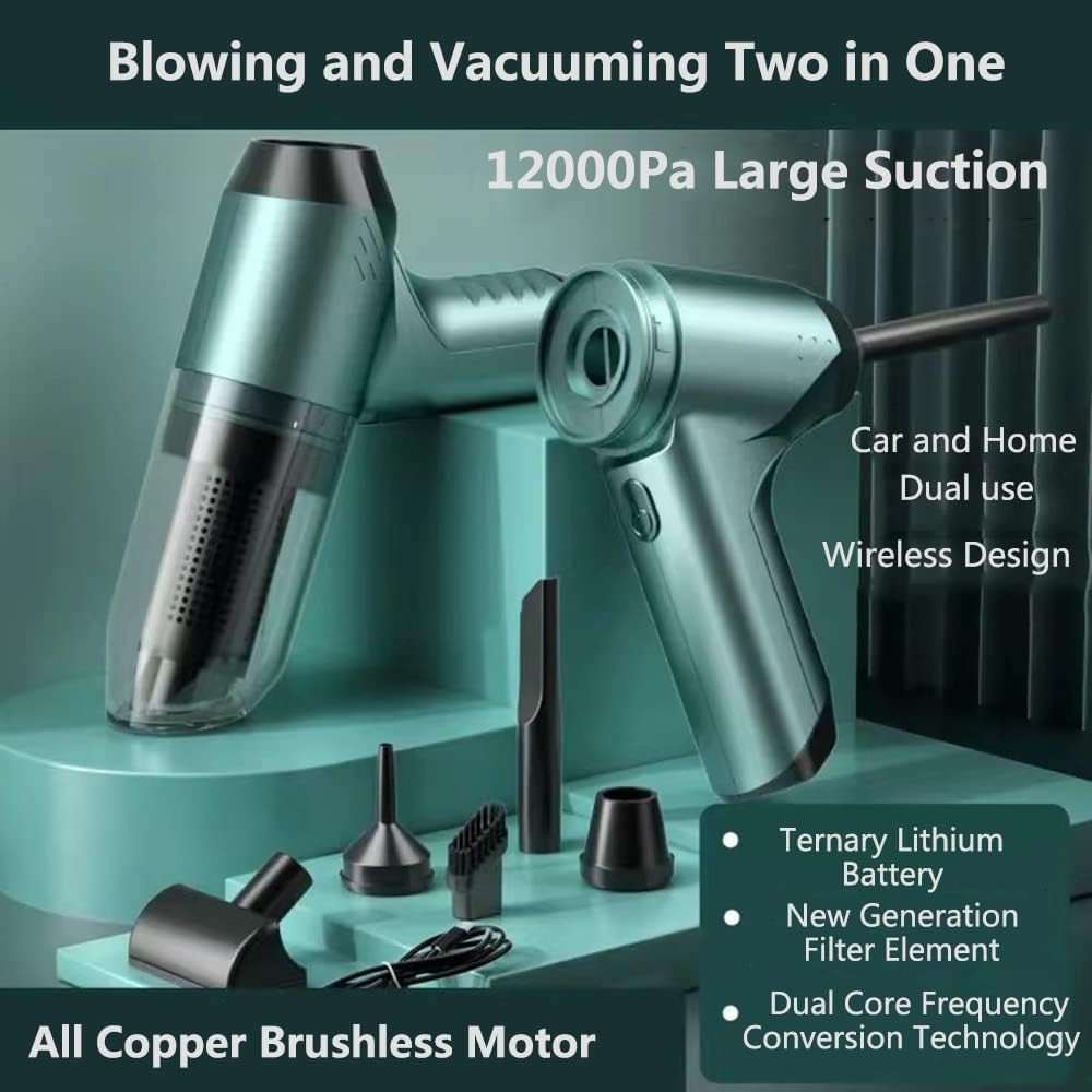 Car Vacuum and Blower Cordless Rechargeable, 12000pa Strong Suction, New Upgrade Wet/Dry Handheld Vacuum Cleaner and Blower, Portable Car Vacuum Cordless Air Blower for Car, Home, Pet Hair (
