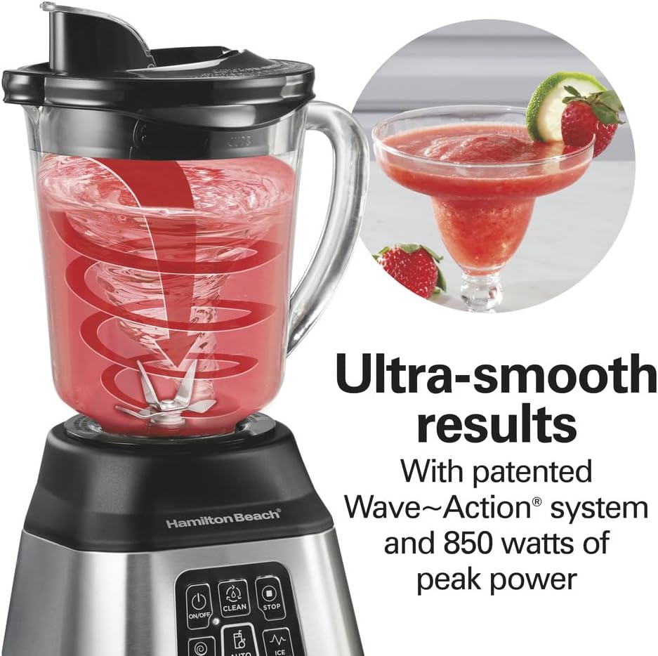 Hamilton Beach Blender and Toaster Bundle - 850W Smoothie Blender with 5 Functions, Wave Action System and 40oz Jar plus 2 Slice Toaster with Extra Wide Slots and Bagel Setting