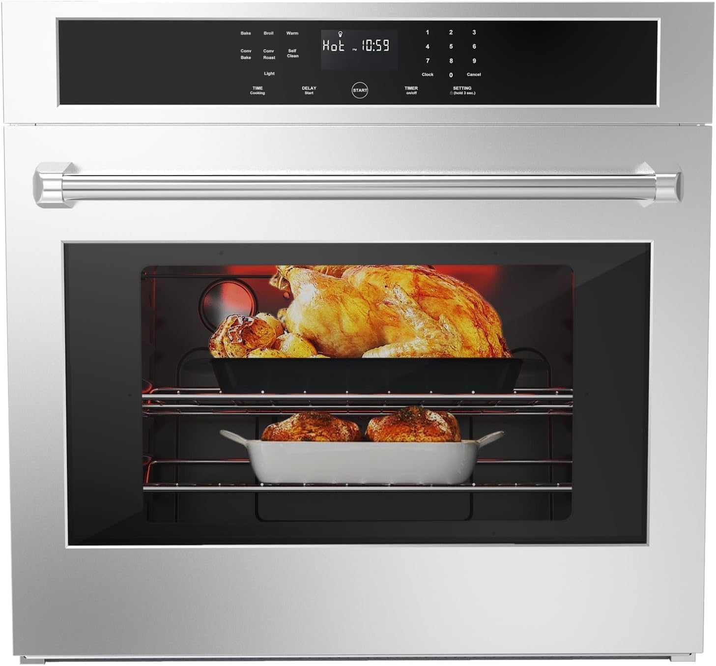 30 inch Electric Single Wall Oven with Convection Fan Touch Control, Large Oven Capacity, 360° Rotisserie, Fingerprint Resistant Stainless Steel