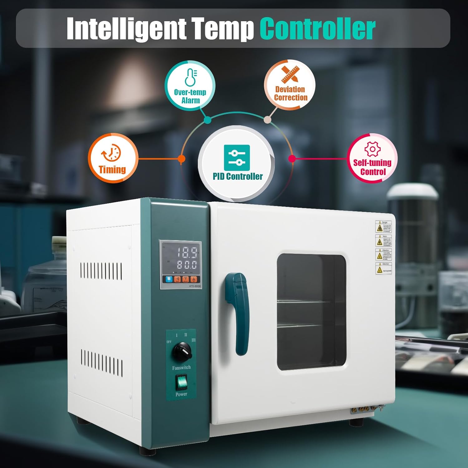 1000W 110V Horizontal Electric Blast Drying Oven, 12Gal Capacity Forced Air Convection Drying Oven with Button Control & Intelligent Temperature Controller, Box Temperature RT+18°F～572°F