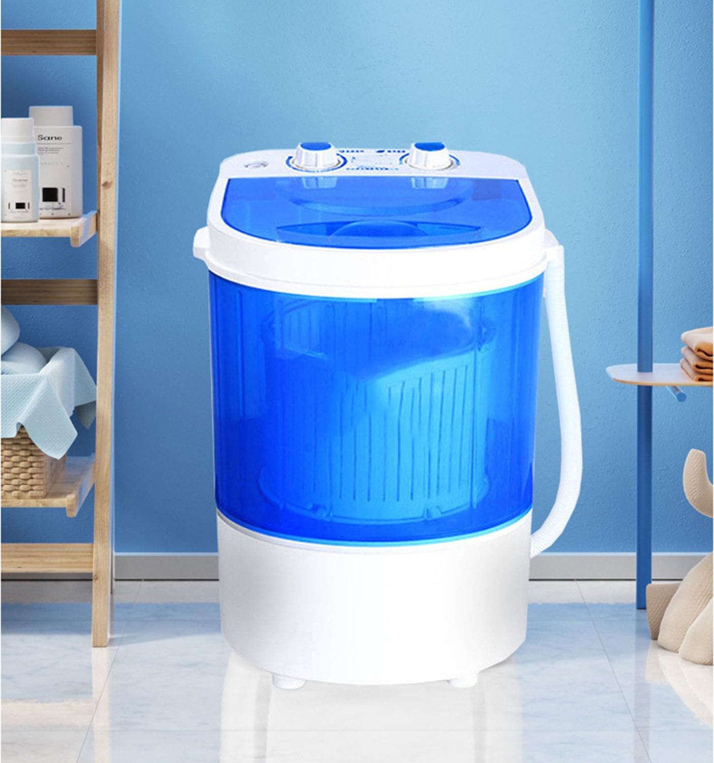 Portable Mini Washing Machine, Compact Washer Laundry Machine, Semi-Automatic Laundry Washing Machine for Apartment, RV, Single Translucent Tub Blue