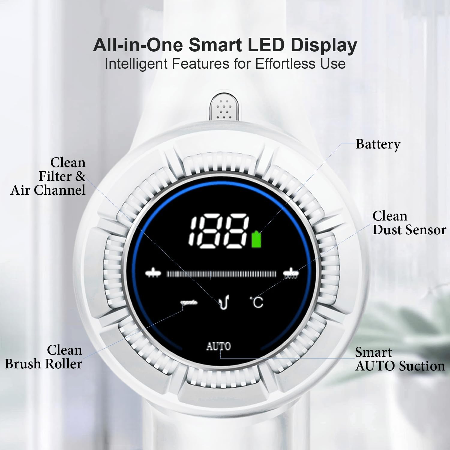 Cordless Vacuum Cleaner, 600W 55Kpa 70Mins Stick Vacuum Cleaners for Home, AUTO Dust Detection/LED Touch Display, Rechargeable Wall Mount, Wireless Handheld Vacuum for Pet Hair/Carpet/Hard Floor