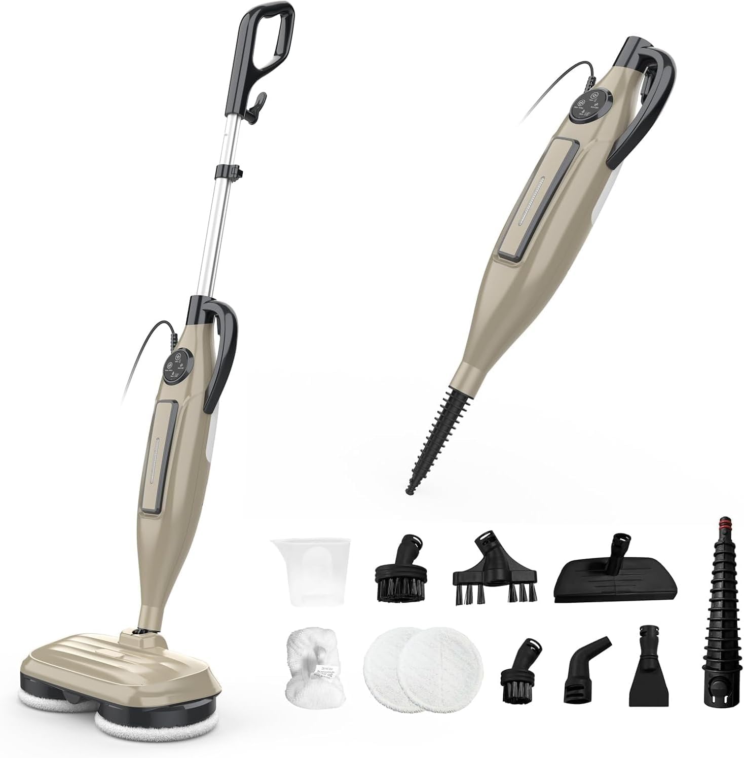 DEVOAC VM6 Scrubbing Steam Mop with Rotating Mop Pads, 10 in 1 Steam Mop, Lightweight Spin Mop & 3 Steam Modes for Hard Floor Laminate Marble Floors (Khaki)
