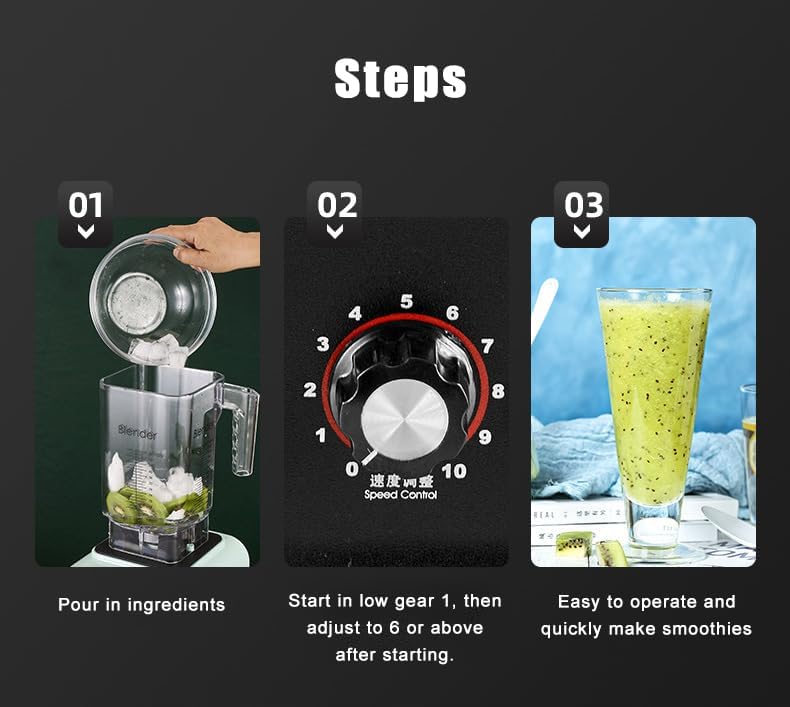 Professional Smoothie Blender, 2L Commercial Smoothie Maker, 1600W Power Motor, 10 Speeds and 4 Dimensional Spoiler Function, Can Make Smoothies, Milkshakes, Soy Milk, Juice and More