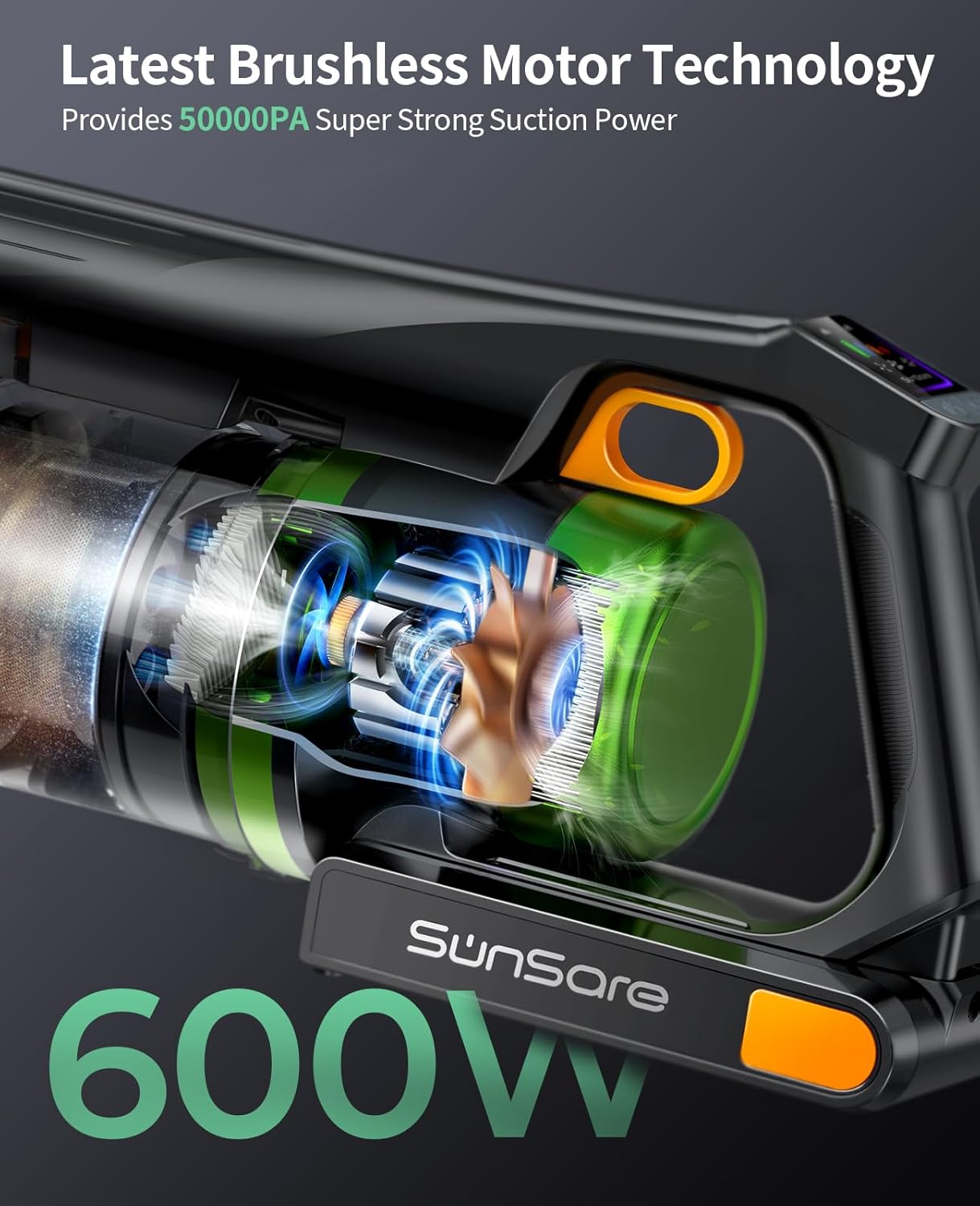 SunSare Cordless Vacuum Cleaner, 50KPa 600W 65Mins Vacuum Cleaner for Home, V-Anti-Tangle Stick Vacuum with Scented Tablet, Upgraded dust Emptying Cup, Vacuum Cordless for Pet Hair/Carpet/Floors