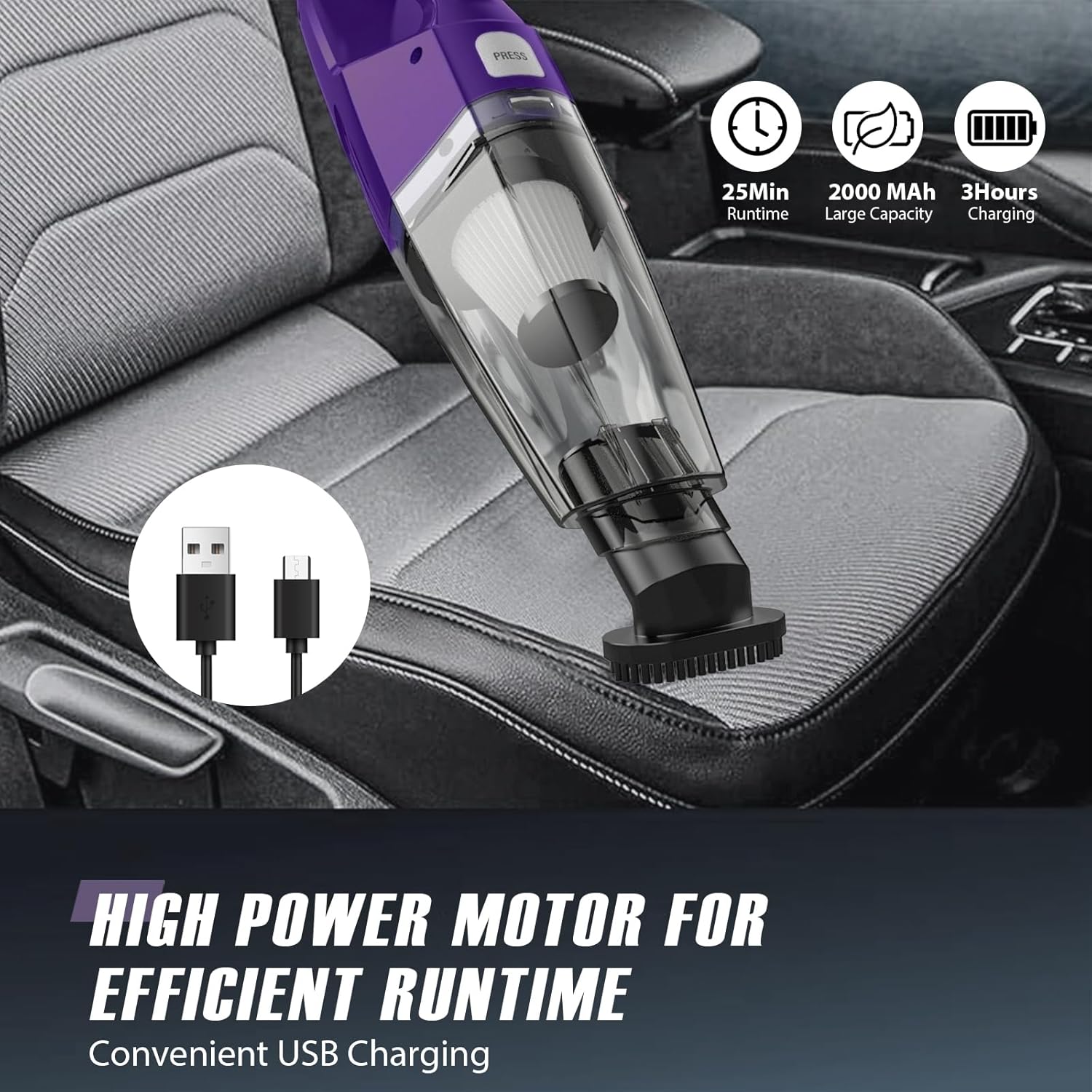 Handheld Vacuum Cordless — 3-in-1 Hand Held Vacuum Rechargeable with 8000Pa Powerful Suction, 1.7 Lbs Lightweight Handheld Vac, 30-Mins Quick Dust Removal for Car, Kitchen & Home