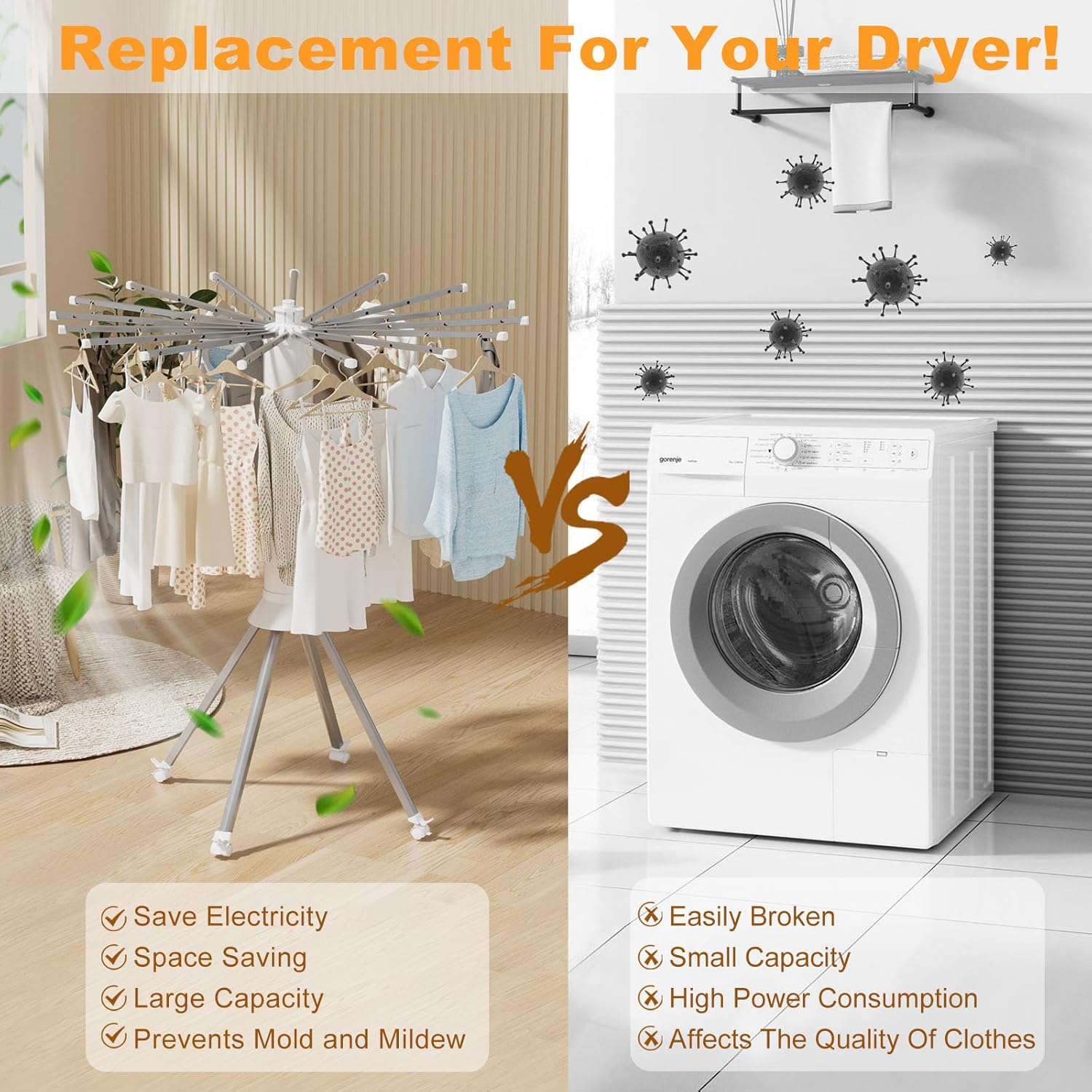 4-Legged Clothes Drying Rack Foldable, Outdoor Collapsible Drying Rack Clothing, Portable Laundry Drying Rack with 4 Pulleys, Aluminum Alloy Dry Rack for Clothes, Indoor, Balcony, Poolside, Camping