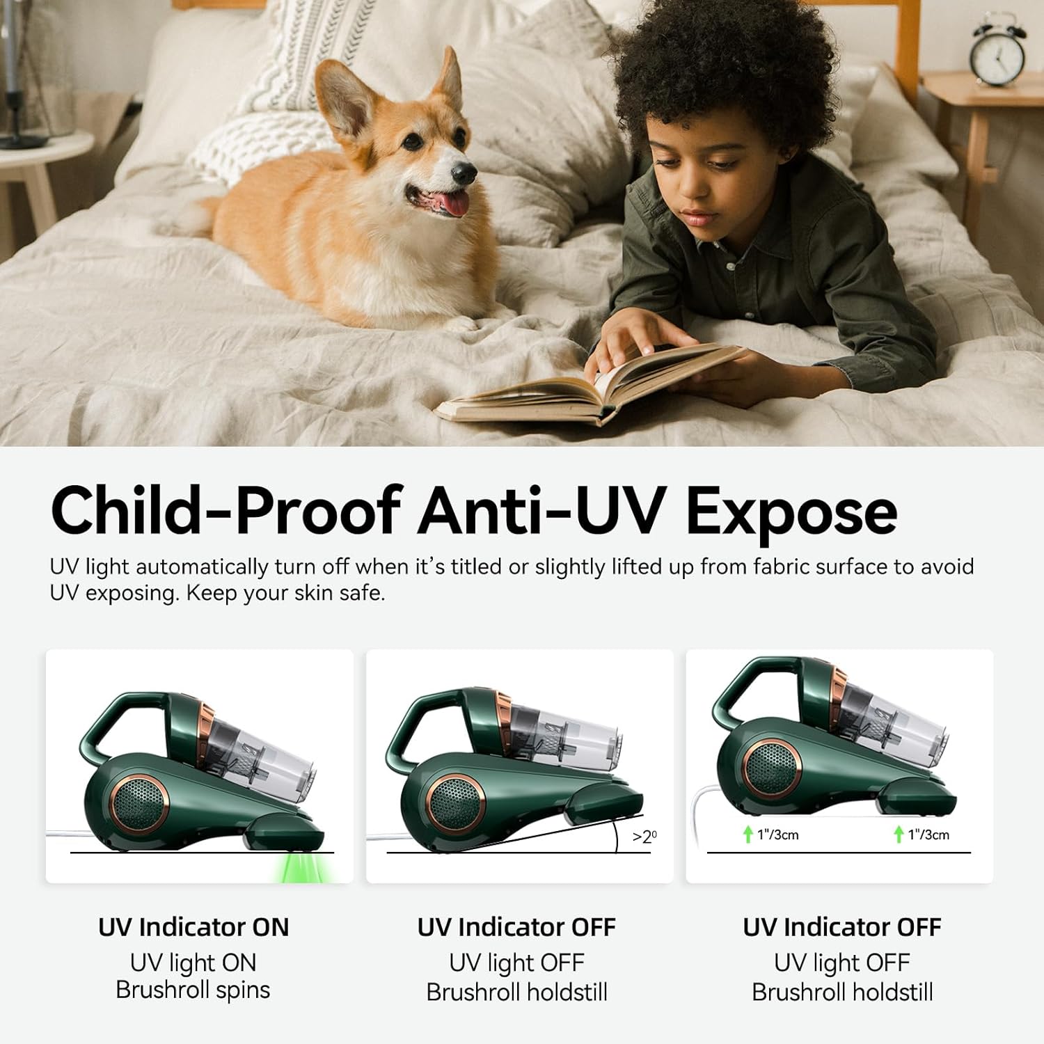 Dibea Handheld Bed Vacuum Cleaner Machine, Mattress Vacuum Cleaner with 15KPa Suction, UV Light, Washable HEPA Filter for Deep Clean Fur, Hair, Dust on Sofa, Couch, Carpet and Fabric