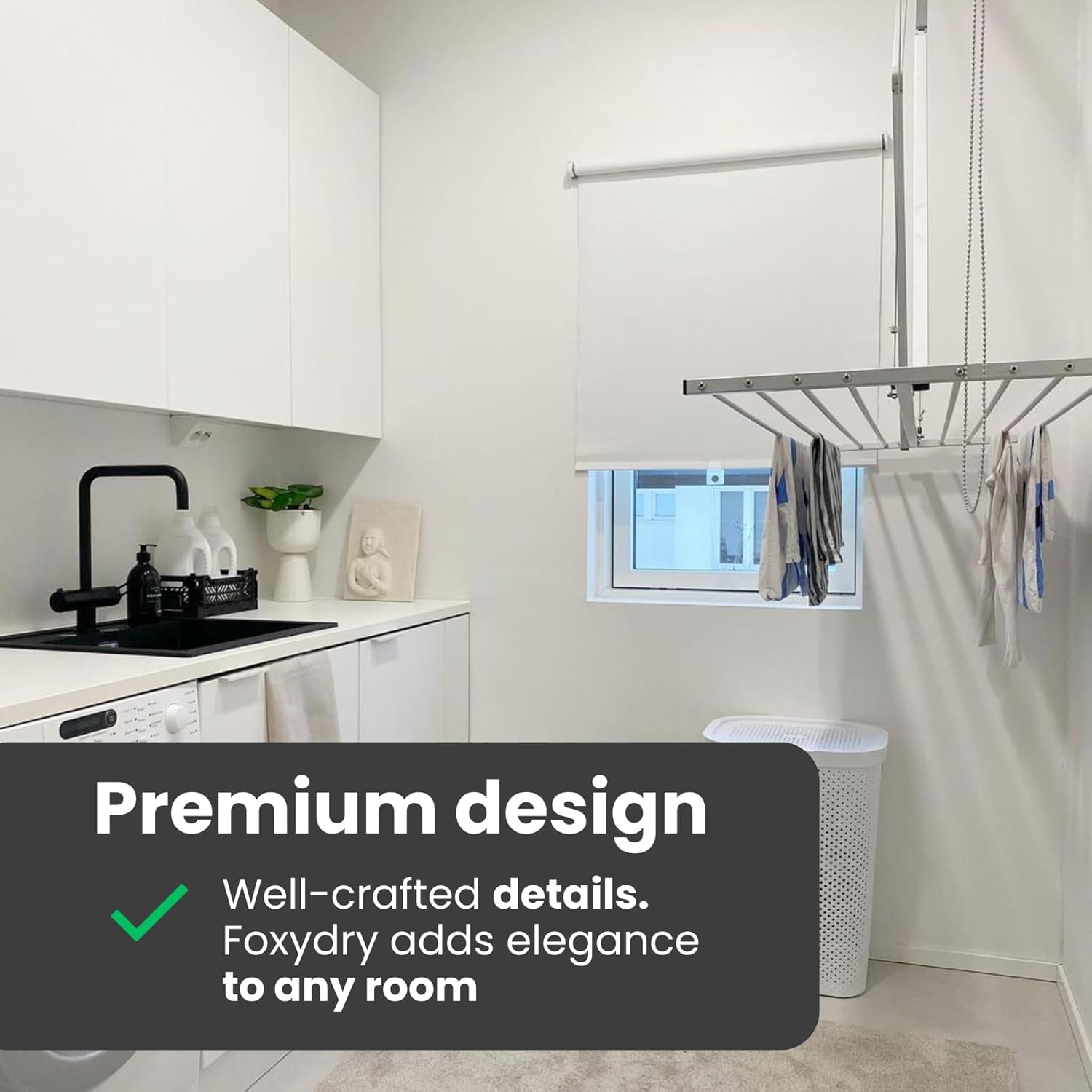 foxydry Mini, Ceiling Mounted Clothes Drying Rack, Pulley Clothesline, Vertical Folding Laundry Drying Rack 59.8x21.25x9.8 in