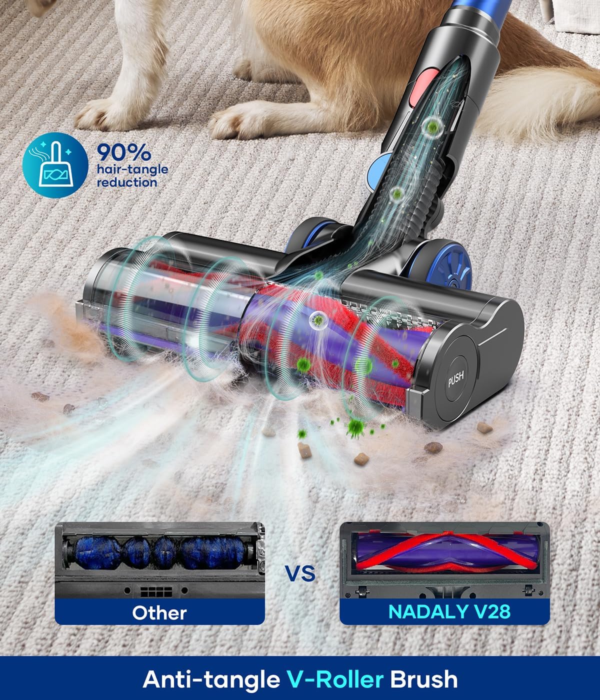 Cordless Vacuum Cleaner, 550W 45Kpa 60Mins Vacuum Cleaners for Home, Stick Vacuum with Intelligent Display, Anti-Tangle & Auto Mode, Rechargeable Vacuum for Pet Hair Carpet Hardwood Floor