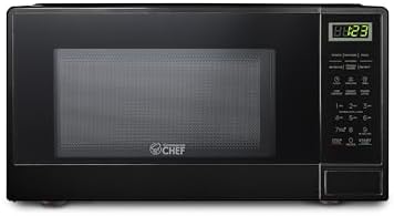 COMMERCIAL CHEF 1.1 Cu Ft Microwave with 10 Power Levels, Small Microwave with Push Button, 1000W Countertop Microwave with Kitchen Timer, Door Lock, & Digital Controls, Black