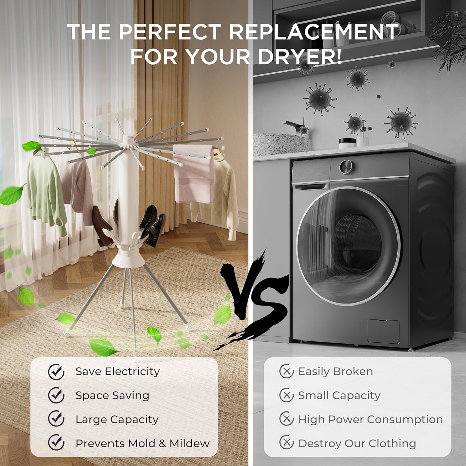 Clothes Drying Rack 4-Legged, Foldable Laundry Drying Racks with Anti-Slip Holes and 4 Pulleys, Shoe Dryer Rack, Outdoor Portable Drying Rack Clothing, Indoor Dry Rack for Clothes, Shoes, Towel