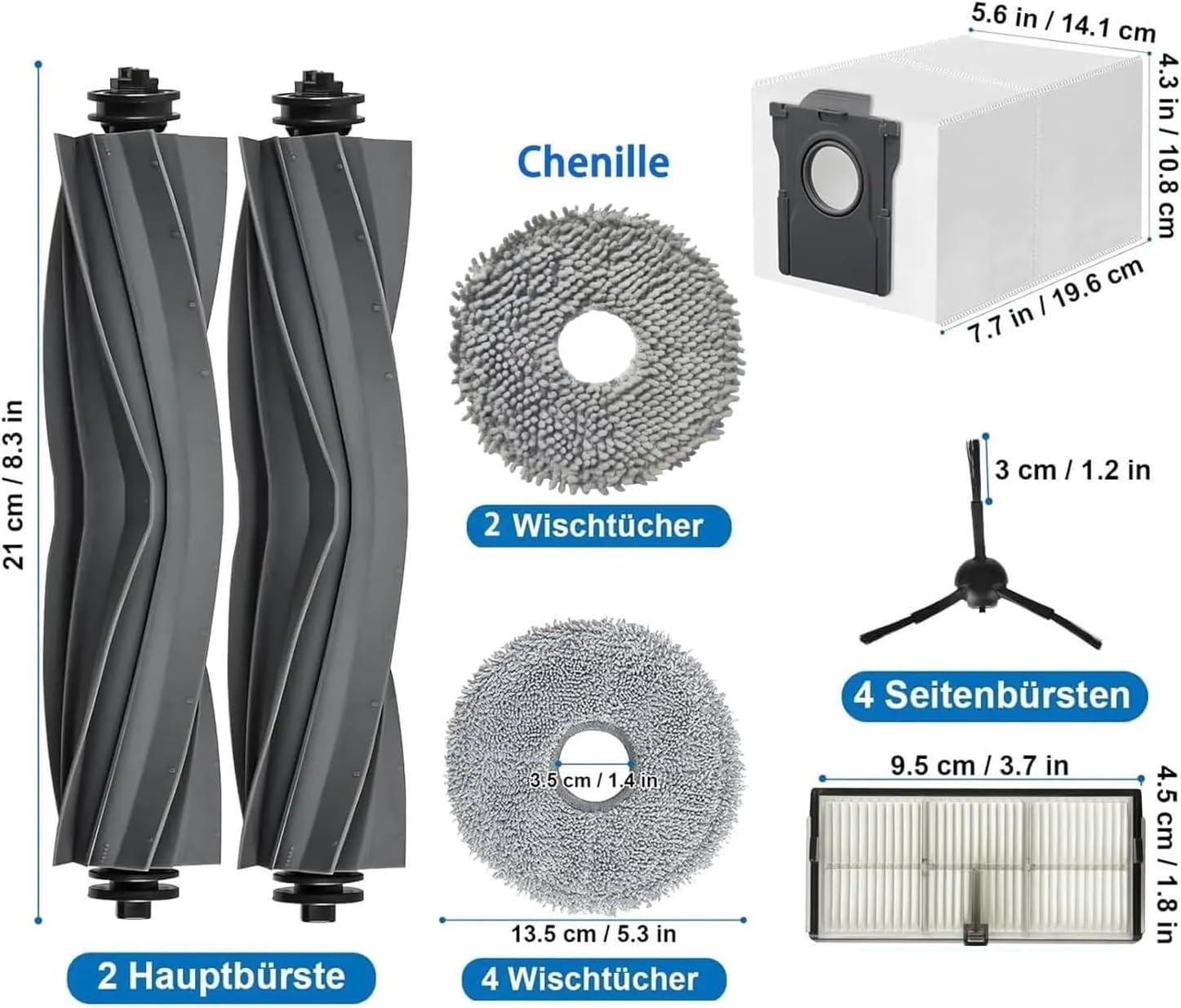 Compatible For Dreame， L10s Pro Ultra Heat, X30, Accessories Vacuum Cleaner Replacement Main Side Brush Filter Mop Dust Bag(23pcs-a)