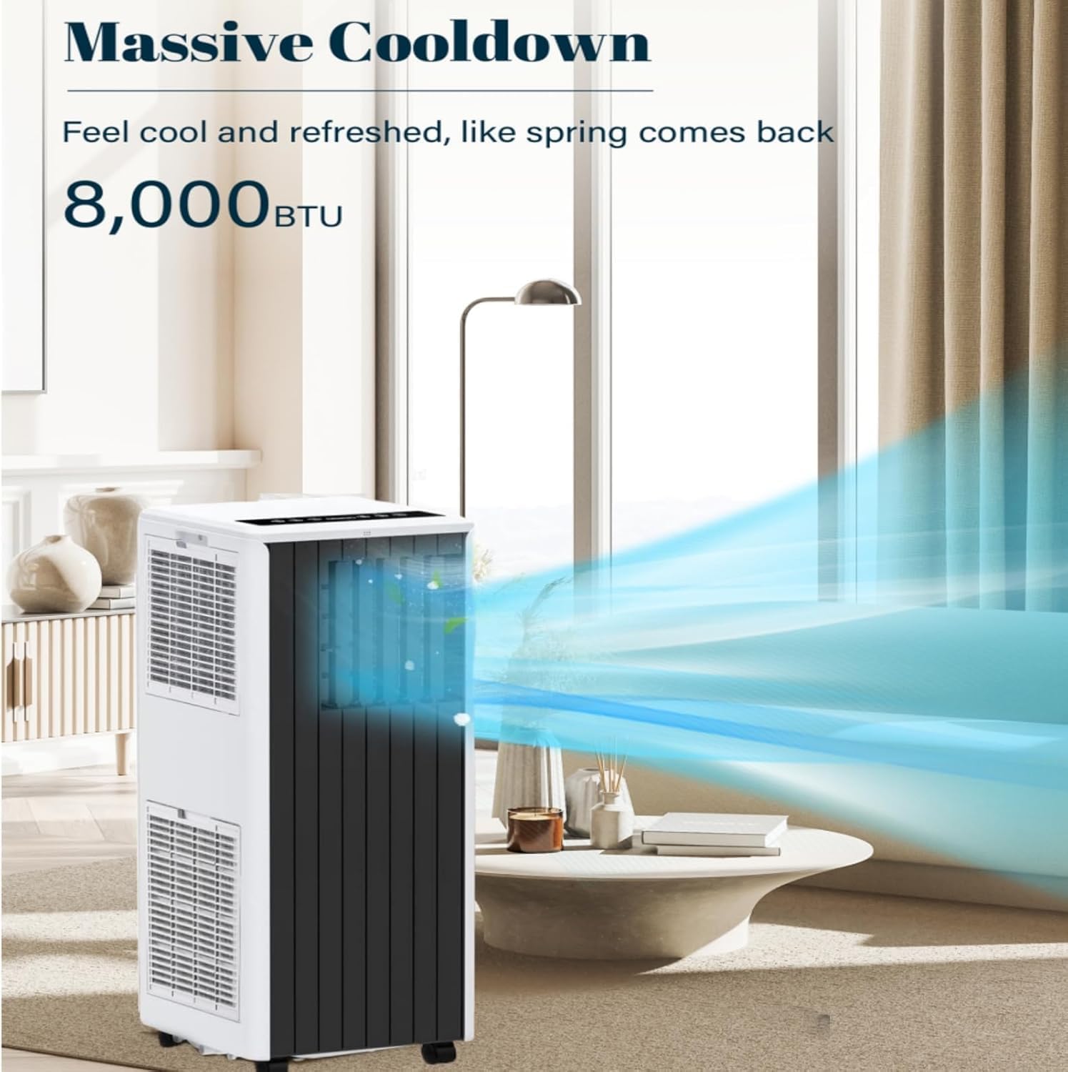 GAOMON 8000 BTU Portable Air Conditioner with Remote Control,3-in-1 Portable AC Unit Up to 350 Sq.Ft,Cool,Fan,Dehumidifier,Bedroom,Office,Apartments,Grey