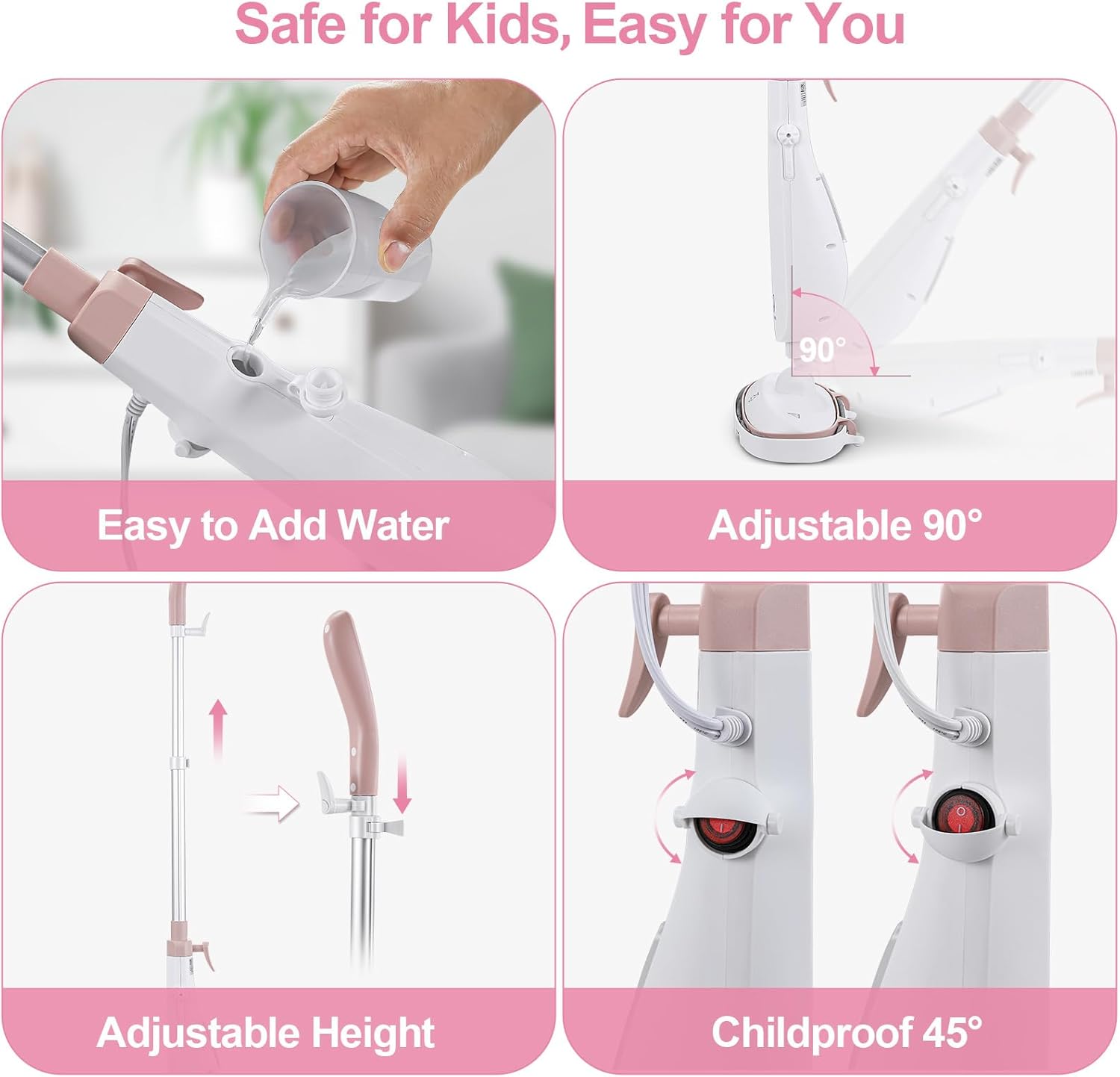 Moolan Steam Mop, 15s Fast Heat-Up Steam Cleaner with 2 Washable Pads, Chemical-Free Hard Floor Cleaning for Carpet, Tile, Laminate, Hardwood, Self-Standing with Adjustable Handle