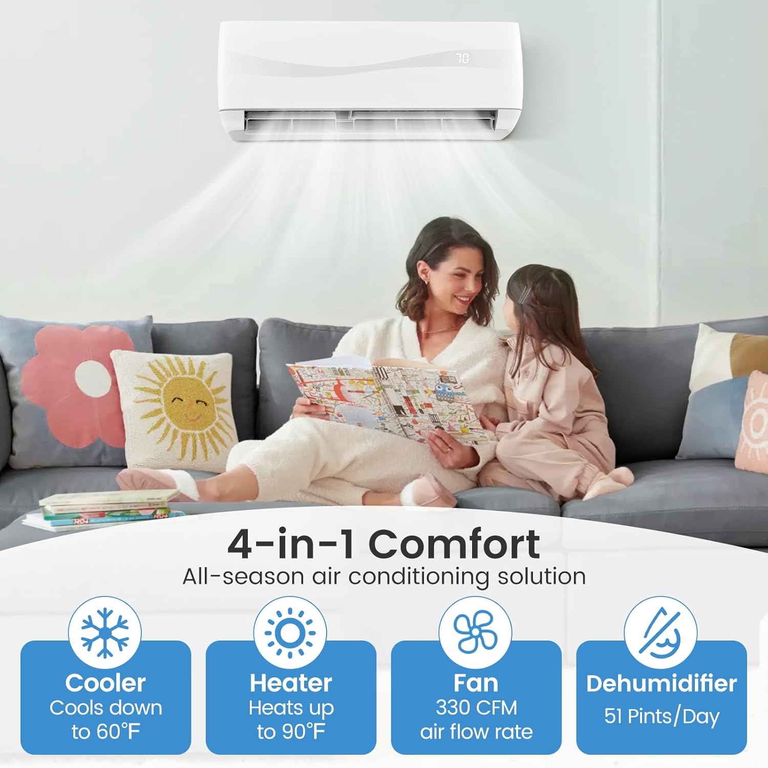 ARLIME Mini Split AC, 9000 BTU Inverter Air Conditioner & Heater w/ 0.75 Ton Heat Pump, 19 SEER2, 115V, Cools up to 450 sq. Ft, Pre-charged w/ R32 Refrigerant, Wall AC Unit with Installation Kit