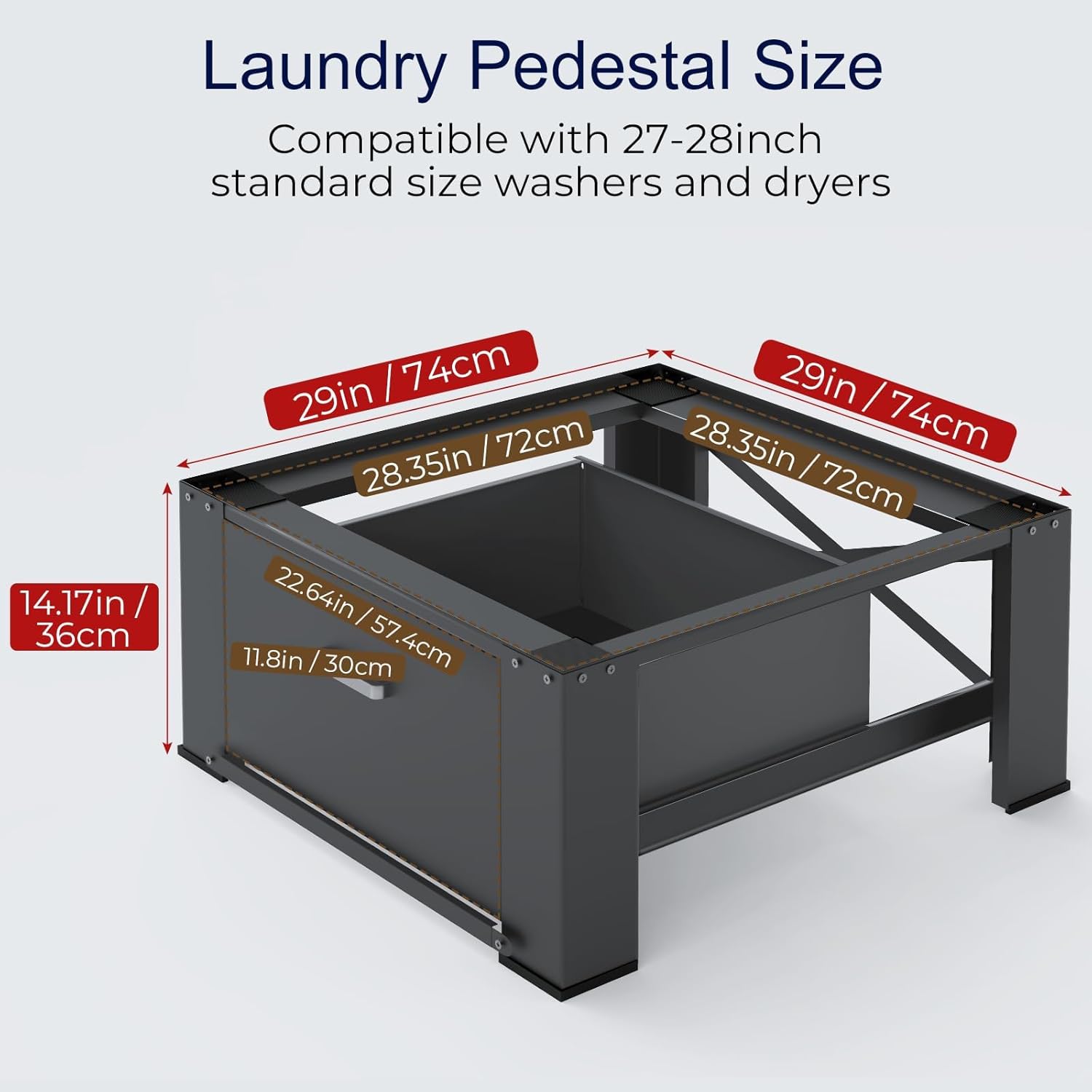2 Pack Laundry Pedestals with Drawer, 29'' x 29'' x14.3'', Heavy-Duty Steel, Washing Machine Base Stand, Dryer Base Platform, Capable of Supporting 700 lbs, Black