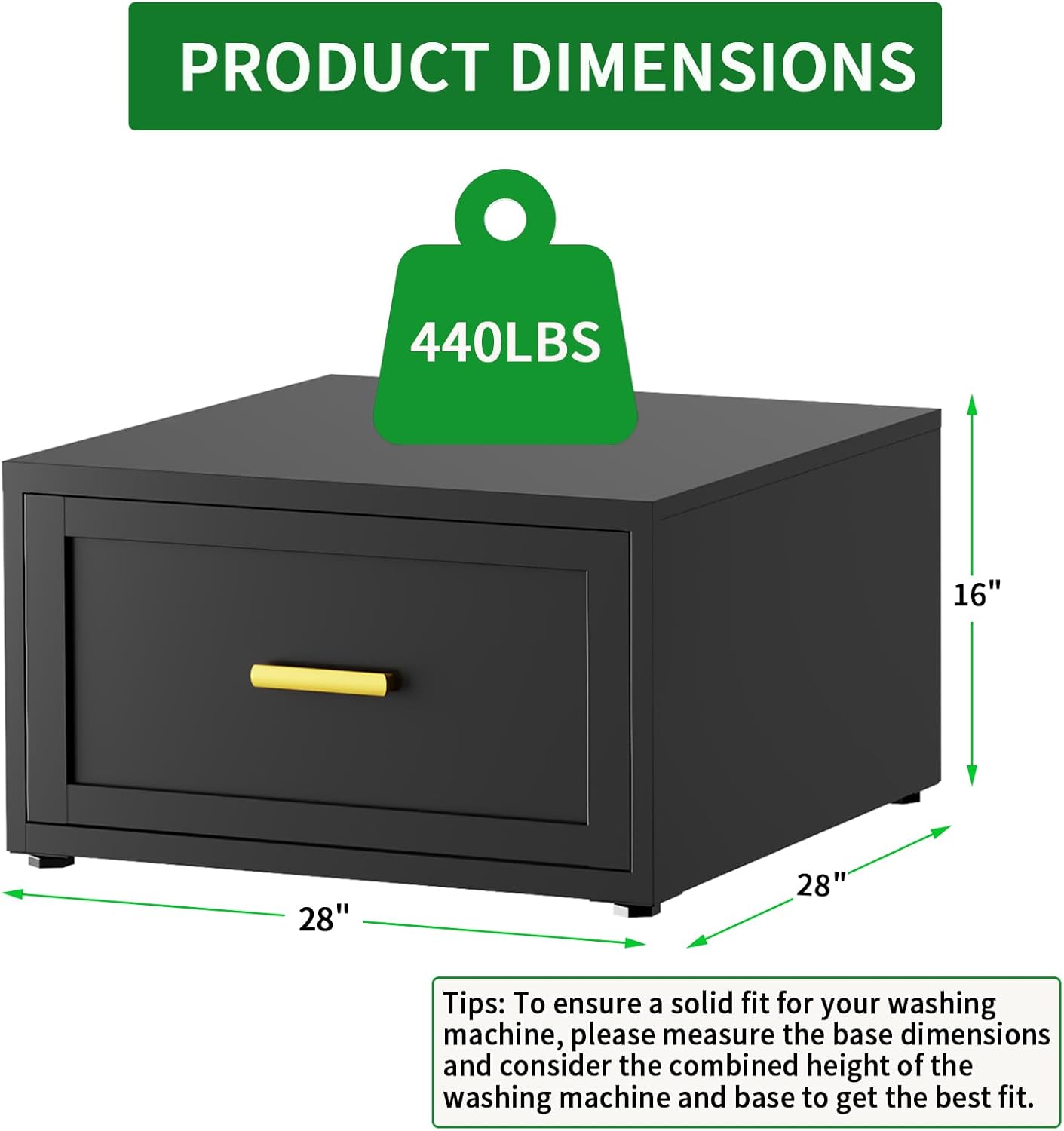 Washer Dryer Pedestals with Drawer, 440LBS Heavy Duty Anti-Vibration Washing Machine Stand, Multi-Functional Metal Freestanding Washer and Dryer Pedestals, Universal Laundry Pedestal (BLACK)