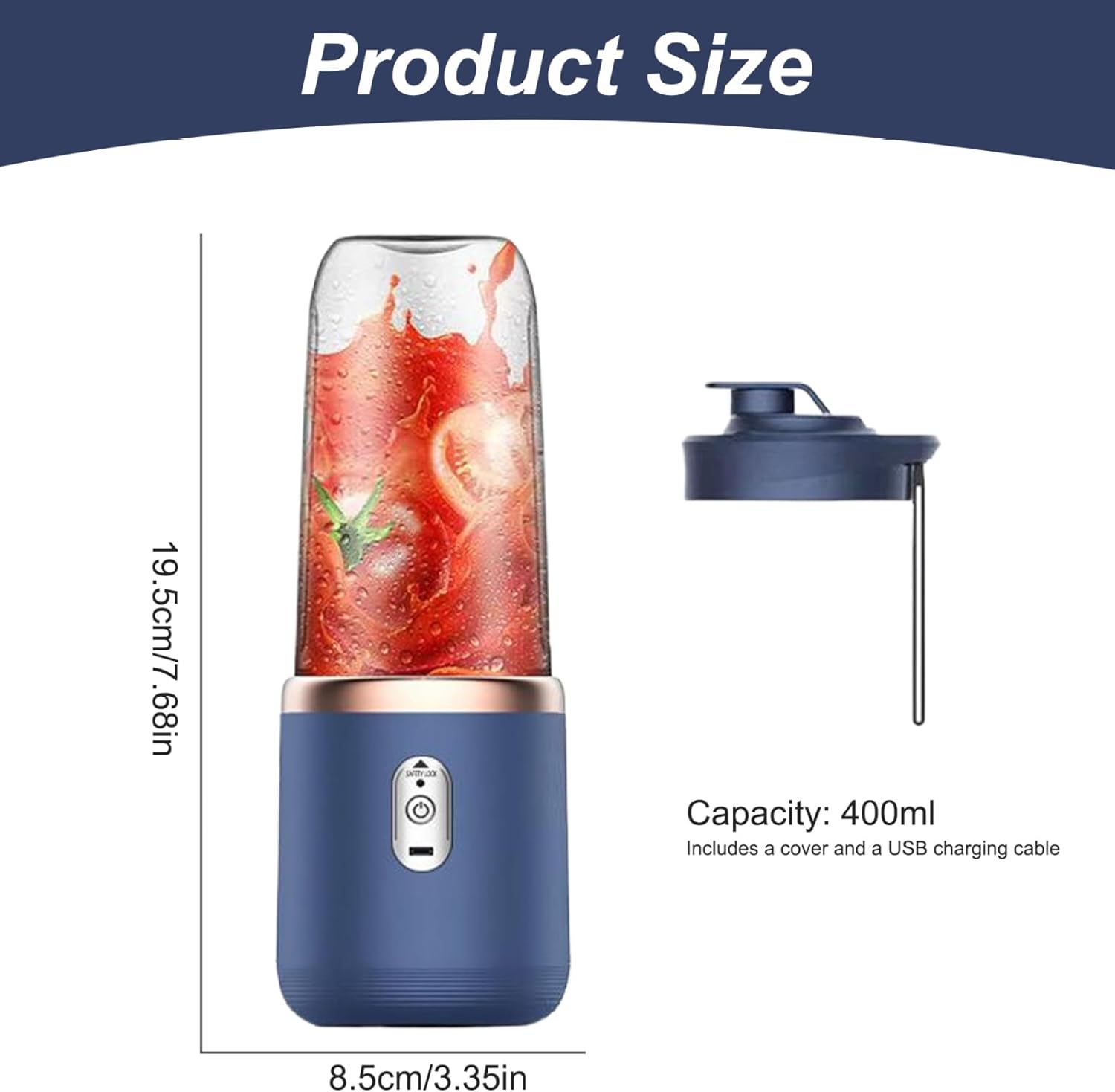 Portable Blender 400ml Personal Juicer with 6 Blades On the Go Blender with Lid USB Rechargeable Mini Blender Cup for Sports Travel and Outdoors