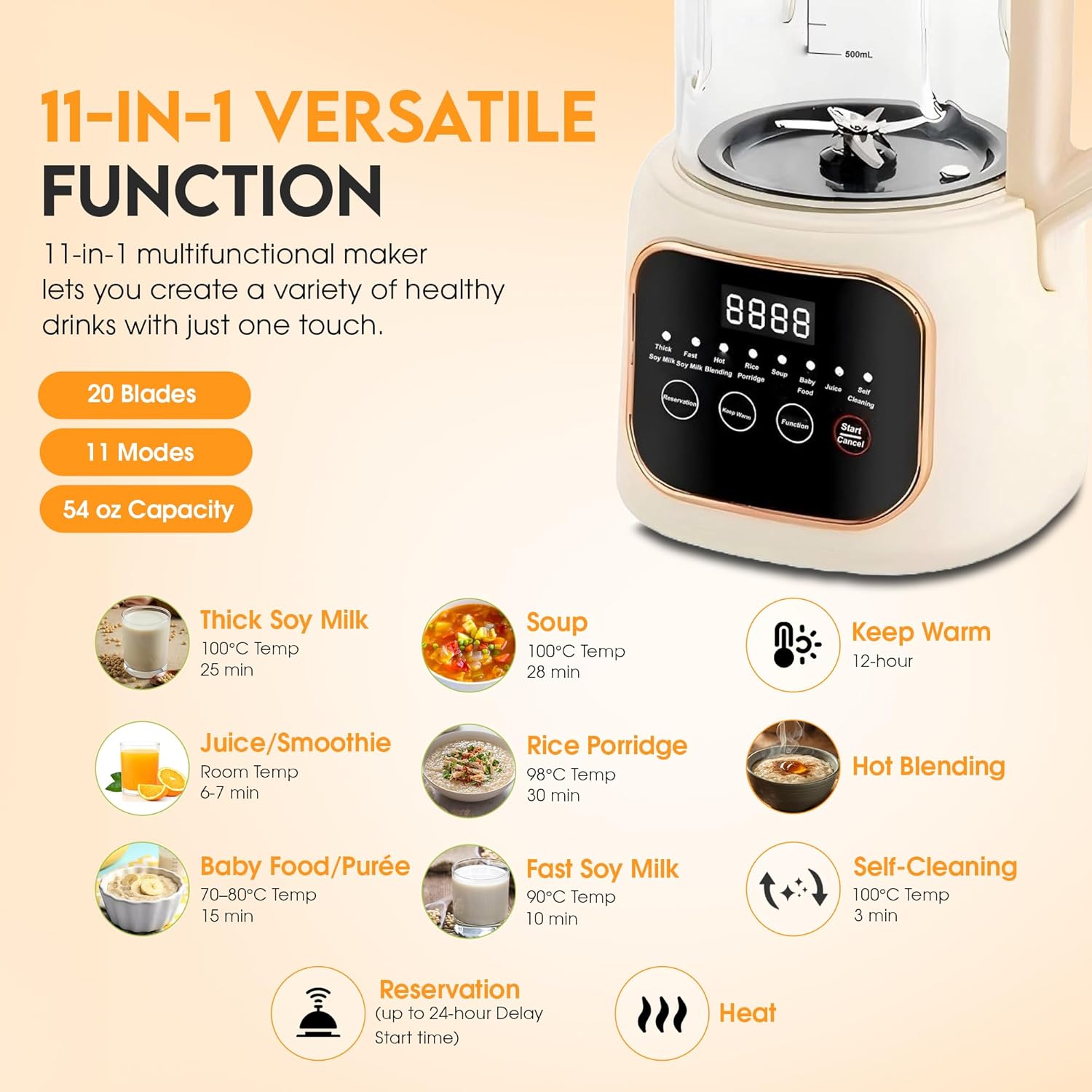 Nut Milk Maker Machine, 54oz, 11-in-1, 7 Extra Accessories, Oat & Soy Milk Maker with 20 Blades, Soybean Milk Maker, Almond Milk Maker, Soymilk Machine Maker, Nutmilk Maker Machine