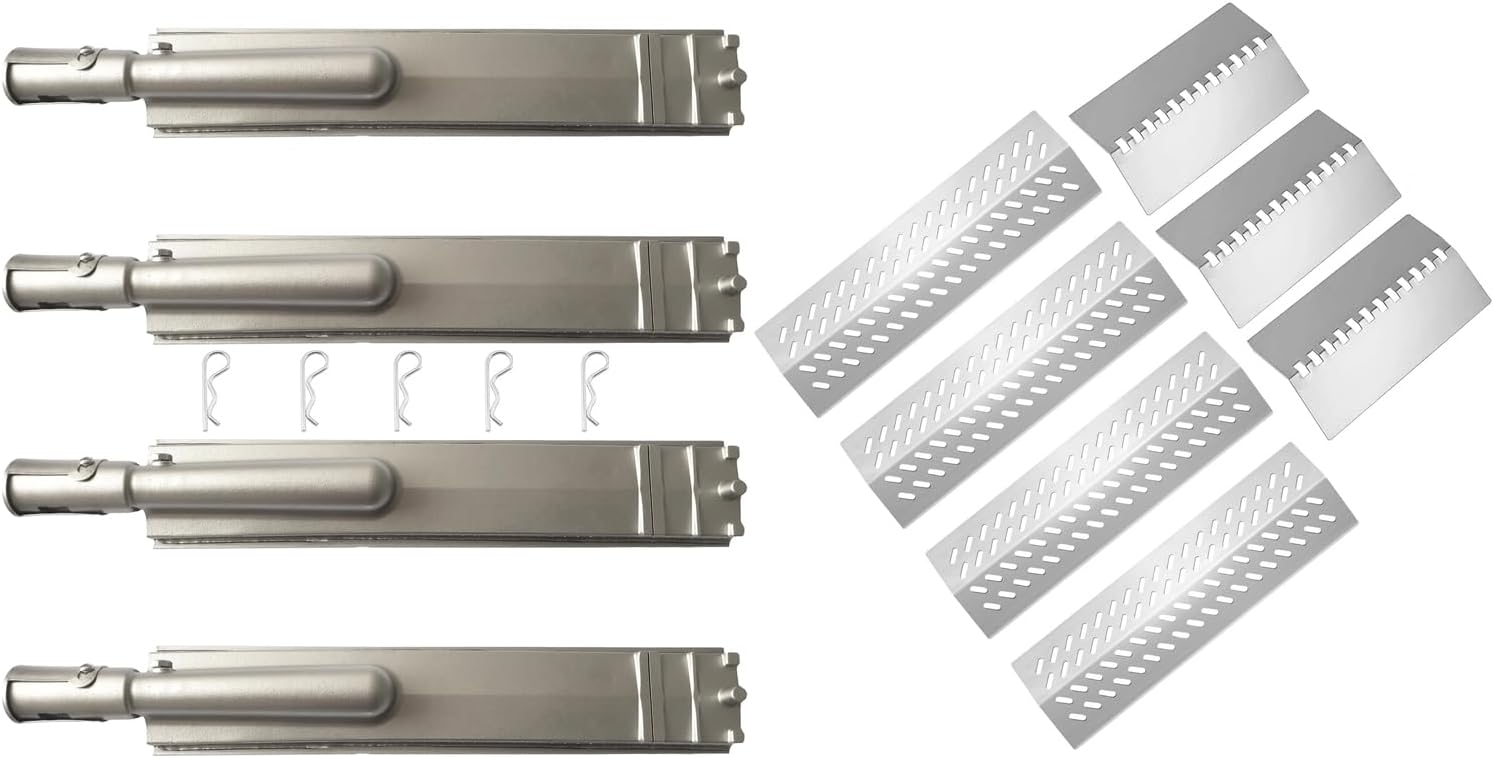 Heavy Duty Cast Stainless Steel BBQ Grill Burners + Heat Plate Replacement Parts Set for Premium Gas Grills from Bull, Cal Flame, Lion