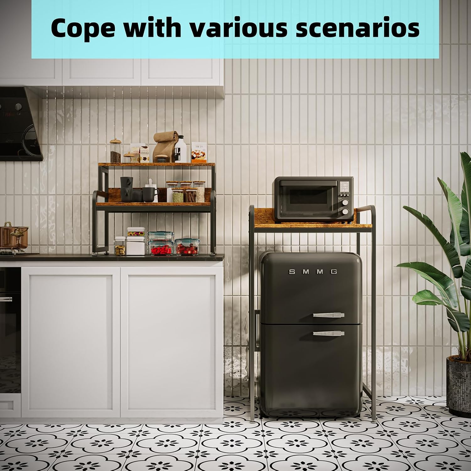 4-Tier Mini Fridge Stand with Storage,Mini Fridge Cabinet with Storage,Microwave Stand,Bakers Rack,Microwave Oven Stand with Storage,Mini Fridge Shelf for Home Office Dorm (Vintage Brown)