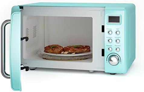 Retro Countertop Microwave Oven, Large 0.7Cu.ft, 700-Watt, Cold Rolled Steel Countertop with Time Setting, Glass Turntable Plate, Pre-Programmed Cooking Settings, LED Display, Child Lock (Green)