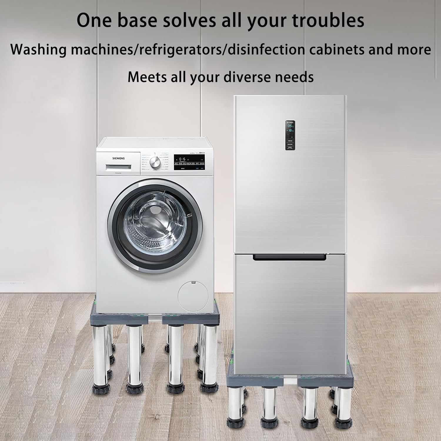 Mini Fridge Stand Adjustable 17.7-27.6in (W/L) Dryer Pedestal with 12 Strong Feet Heavy Duty Washing Machine Stand Base Universal Laundry Platform for Home Appliance Gray (11.4-12.6in High)