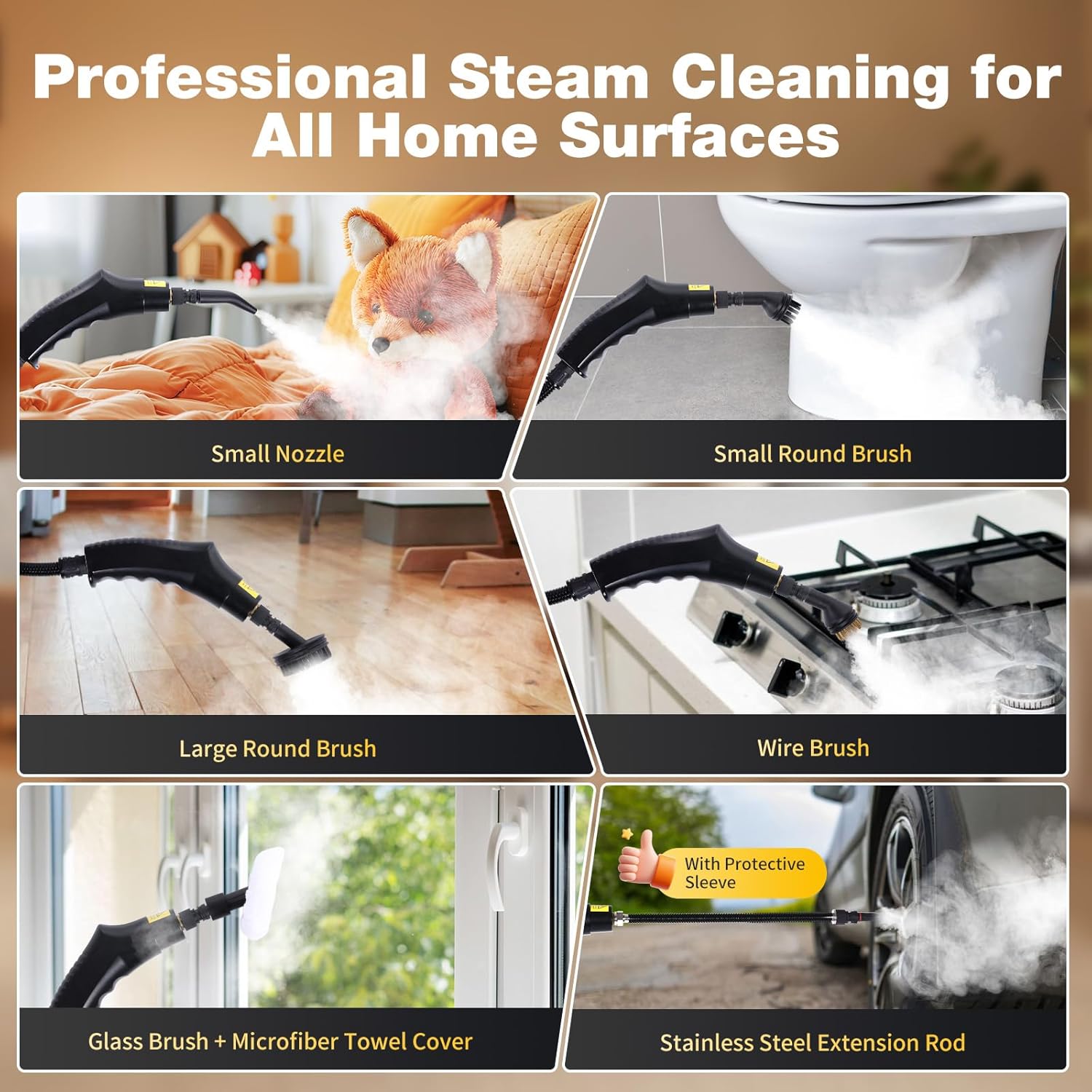 Handheld Steam Cleaner for Home, 6-Level Adjustable, 15s Heat-Up, One Touch Flush Mode, 3.5 Bar High Pressure, Auto Shut-Off, 1500W Portable Steamer for Carpets Floor Car Furniture Couch Tile