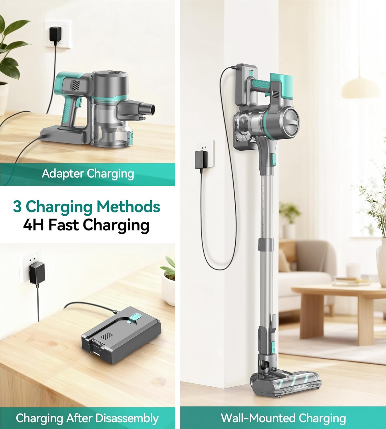 S10K Cordless Vacuum Cleaner, 55Kpa 60mins Lightweight Stick Vacuum with Powerful Suction for Home, Rechargeable, Self-Standing, Handheld Vacuum Cleaners for Hardwood Floors, Carpets, Pet Hair