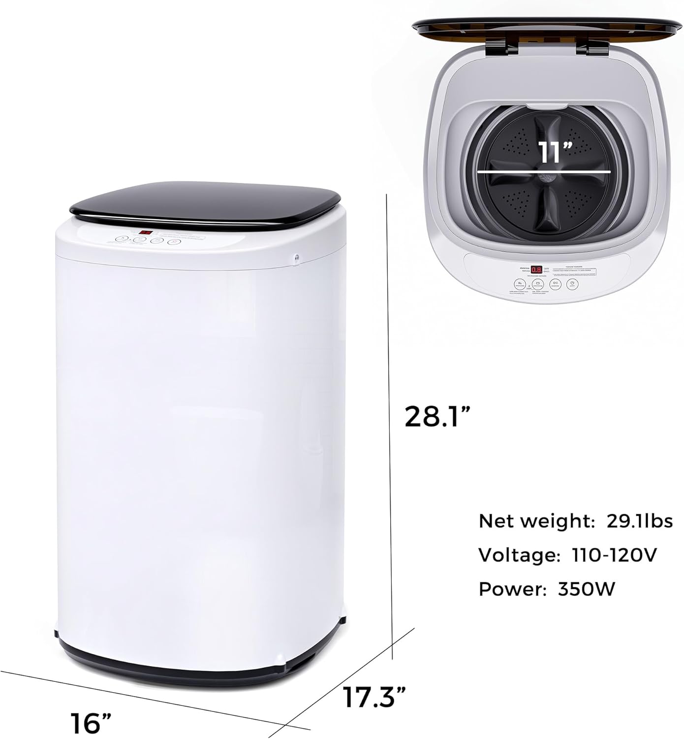 ADVWIN 1.07 Cu.ft Portable Washing Machine, 7.7lbs Compact Automatic Washer and Spin Dryer with Drain Pump, 8 Programs, LED Display for Apartment, RV, Dorm