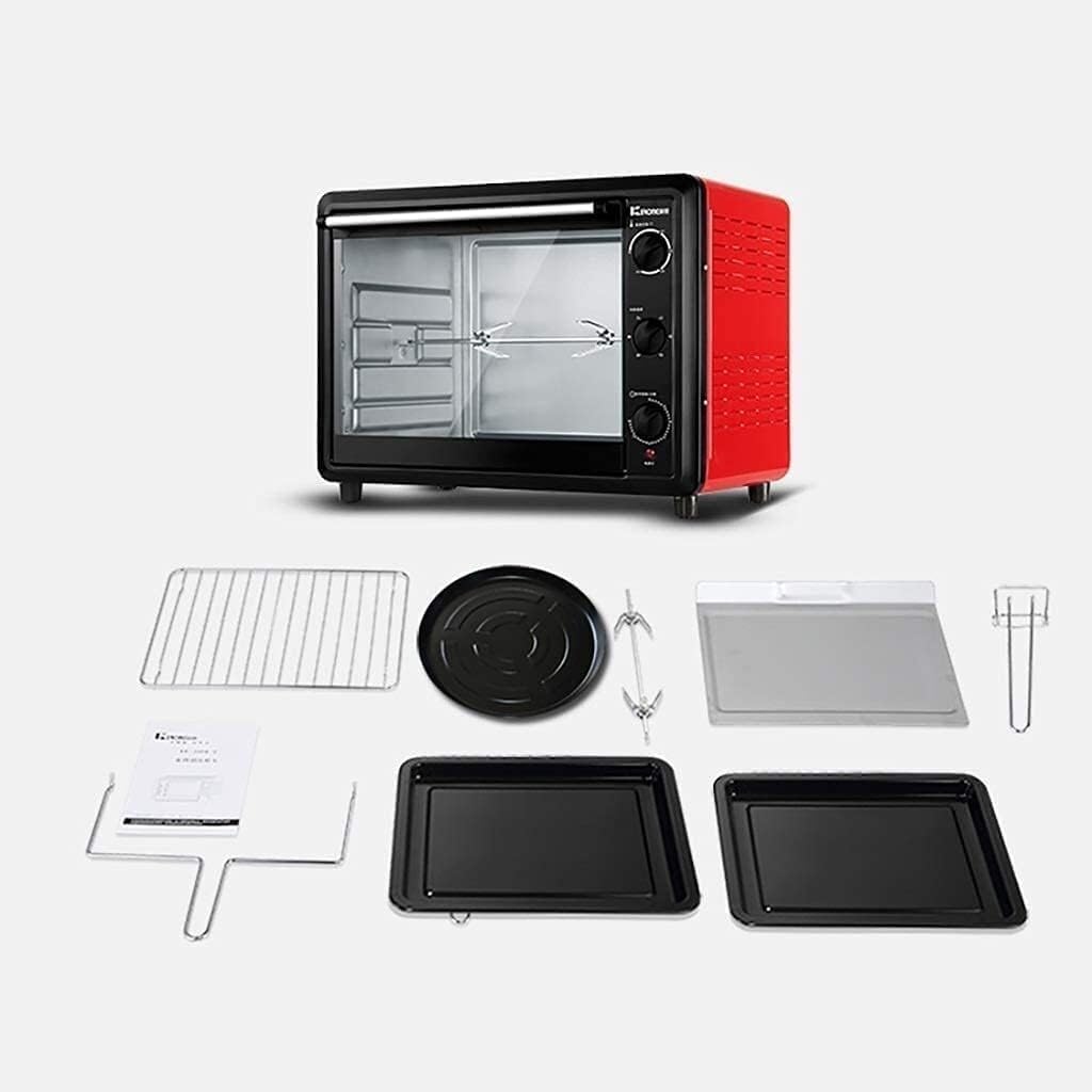oven mini oven air fryer oven Electric Oven Multi-Function 60 Liter Household Rotating Forks Independent Temperature Control Large Capacity Mini Ovens Toaster Oven Air Fryer, (Color : Rojo) (Color