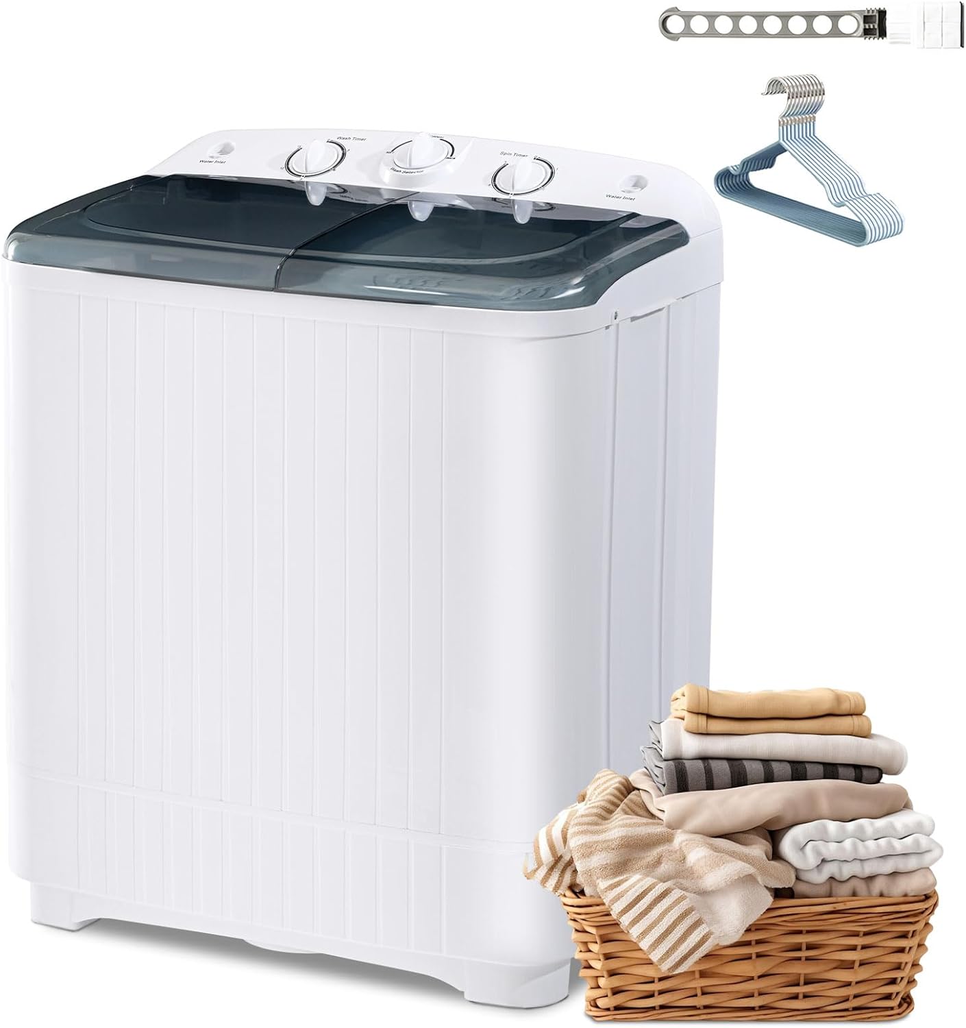 2-in-1 Portable Twin Tub Washing Machine, 13lbs Wash 9lbs Spin Capacity, Compact Laundry Washer and Spin Dryer Combo for Apartment, Dorm, RV, Camping
