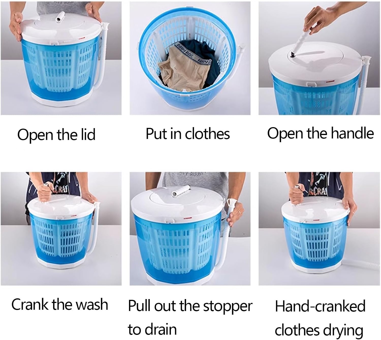 Generic Portable Manual Washing Machine for Travel Portable Hand-cranked Manual Clothes Washing Machine and Spin Dryer with Rotating Rocker Arm for Camping, Apartments