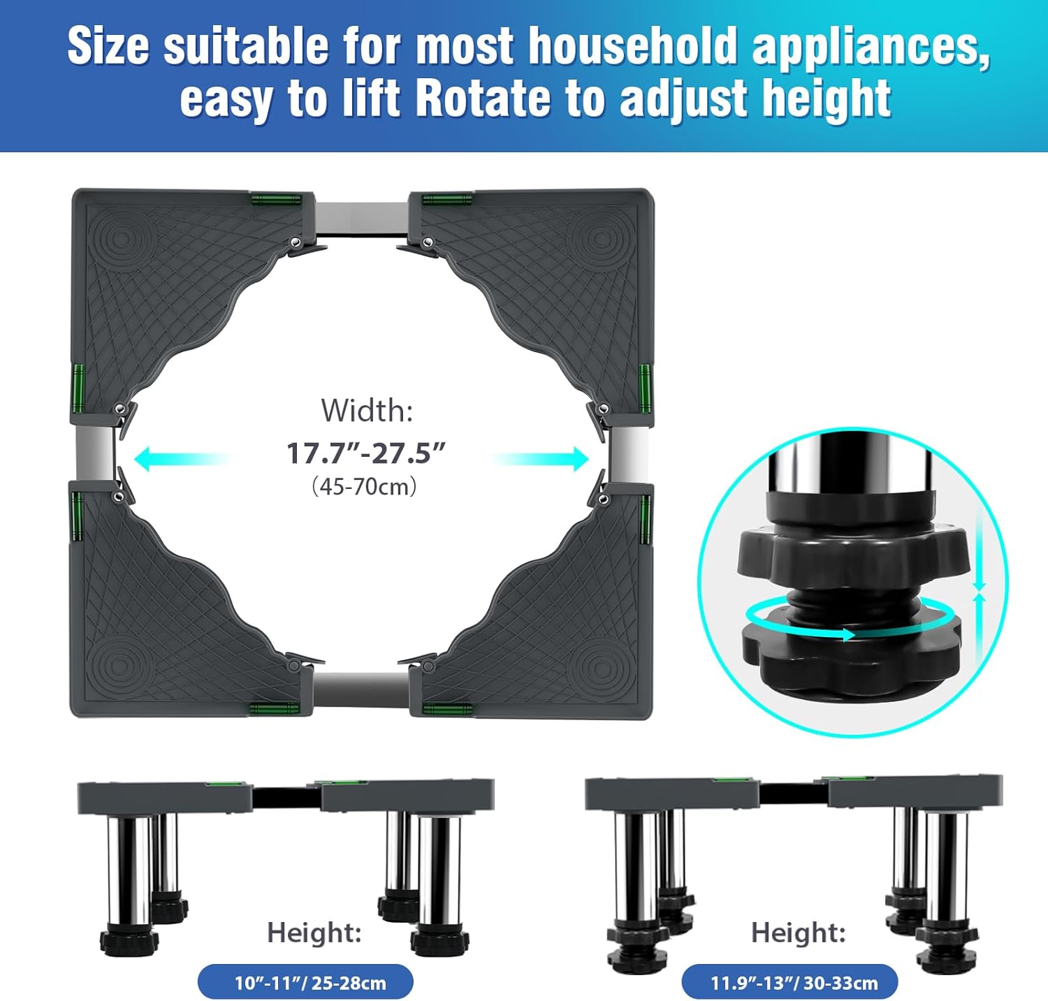Mini Fridge Stand, 4 Strong Feet Laundry Stand Base Multi-Functional Adjustable Base Tray Anti-Vibration for Refrigerator Washing Machine Dryer Dishwasher AC, 9.4