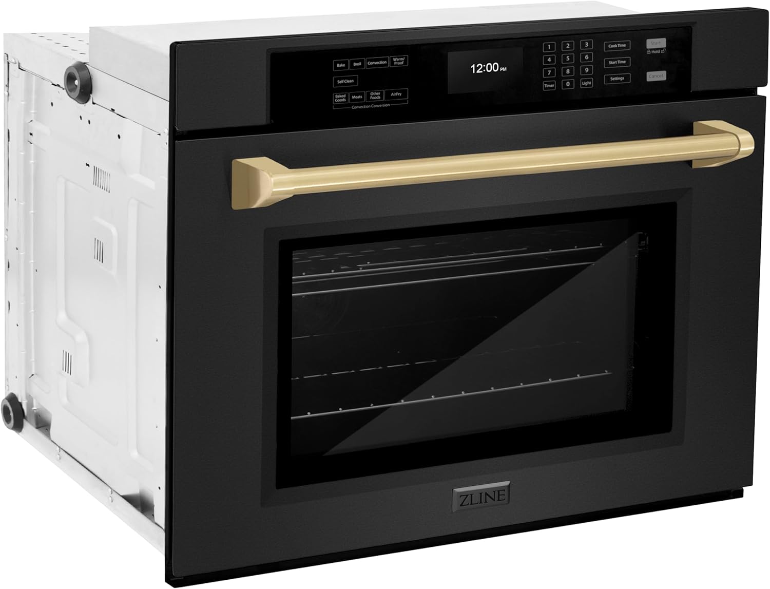 ZLINE 30 in. Autograph Edition Professional True Convection Single Wall Oven with Air Fry and Self Clean in Black Stainless Steel with Champagne Bronze Handle (WASBZ-30-CB)