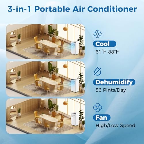 GOFLAME 10000 BTU 4-in-1 Portable Air Conditioner, AC Unit w/Cooling, Fan, Dehumidifier, sleep modes, 24H Timer, Remote Control, 4 Universal Casters & Window Kit Included, Cools Room up to 250 Sq.Ft