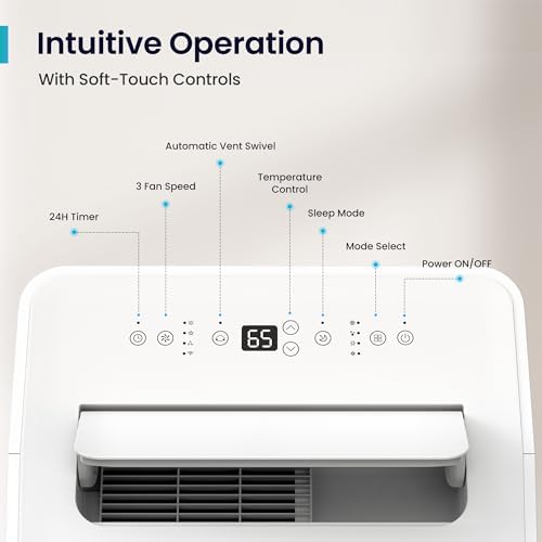 GLACIA 14000 Btu 4-in-1 Portable Air Conditioner, Cools for Rooms up to 750 Sq.Ft, Quiet Operation, Smart Display, Easy Setup