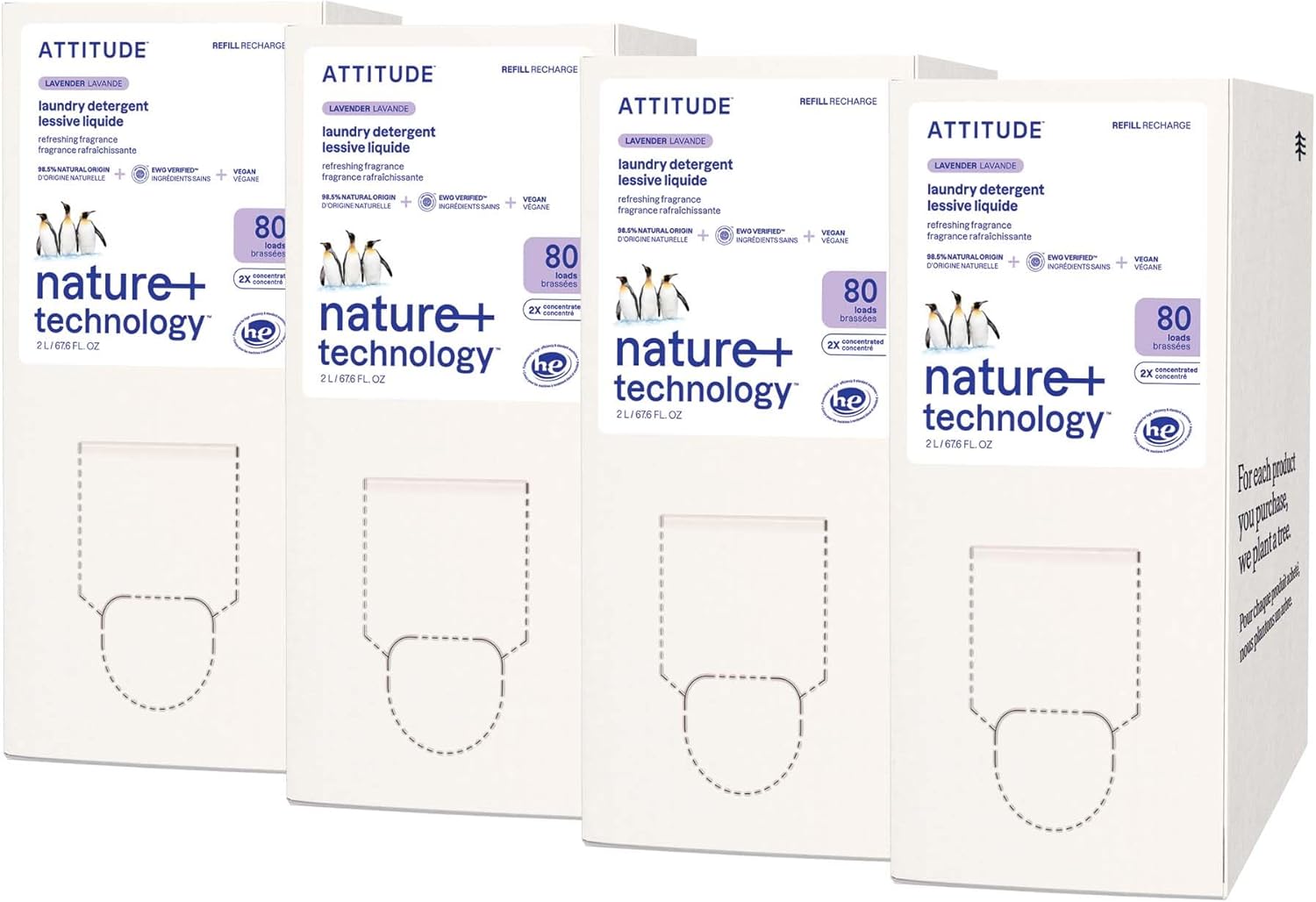 ATTITUDE Liquid Laundry Detergent Refill, EWG Verified, HE Compatible, Plant-Based & Vegan, Natural Laundry Soap, Lavender Scent, 80 Loads, 67.6 Fl Oz (Pack of 4)