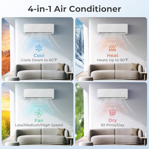 RELAX4LIFE Wifi Enabled Mini Split AC/Heating System, 24000BTU Ductless Air Conditioner & Heater w/Heat Pump, Remote, Cools up to 1500 Sq.Ft, Installation Kit, 21 SEER2 208-230V Inverter Split AC Unit