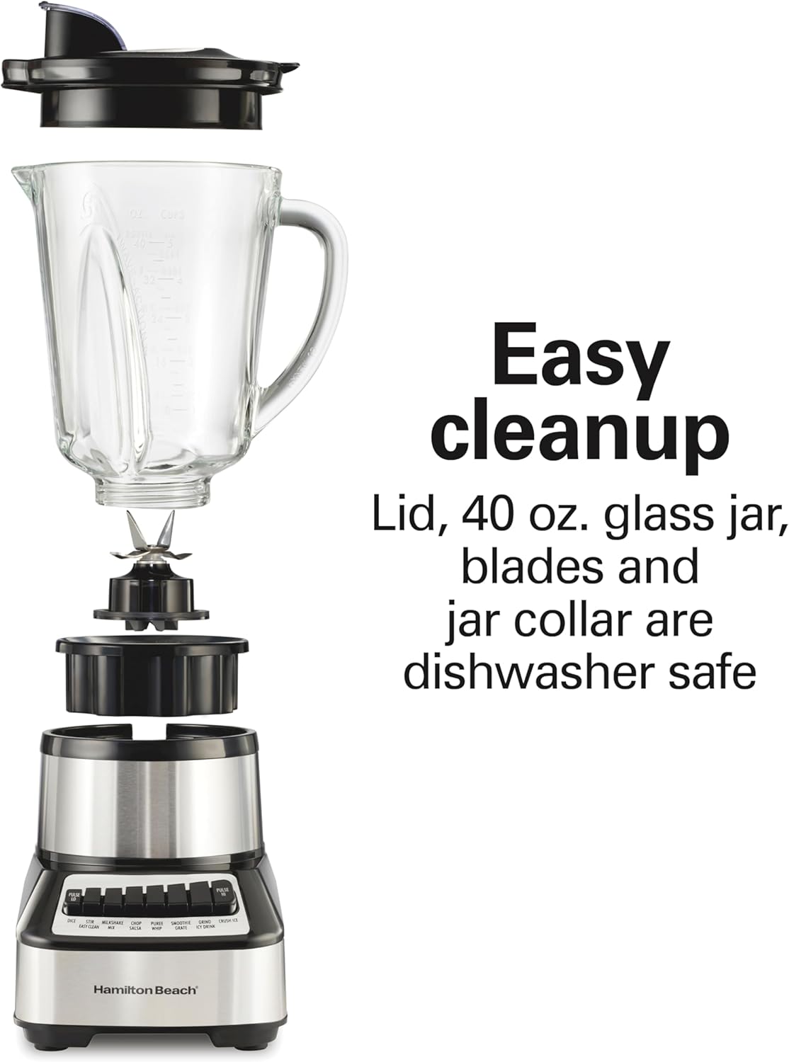 Hamilton Beach Wave Crusher Blender For Smoothies With 40 Oz Glass Jar and 14 Functions, Ice Sabre Blades & 700 Watts for Consistently Smooth Results, Black + Stainless Steel (54221)