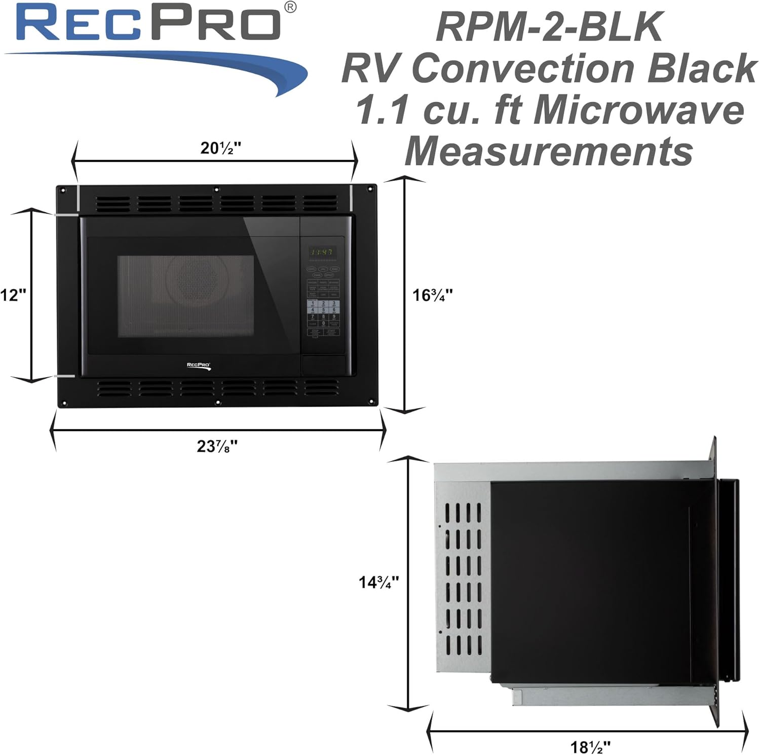 RecPro RV Convection Microwave 1.1 cu. ft. | 120V | Microwave | Appliances | Direct Replacement for High Pointe and Greystone (Black)