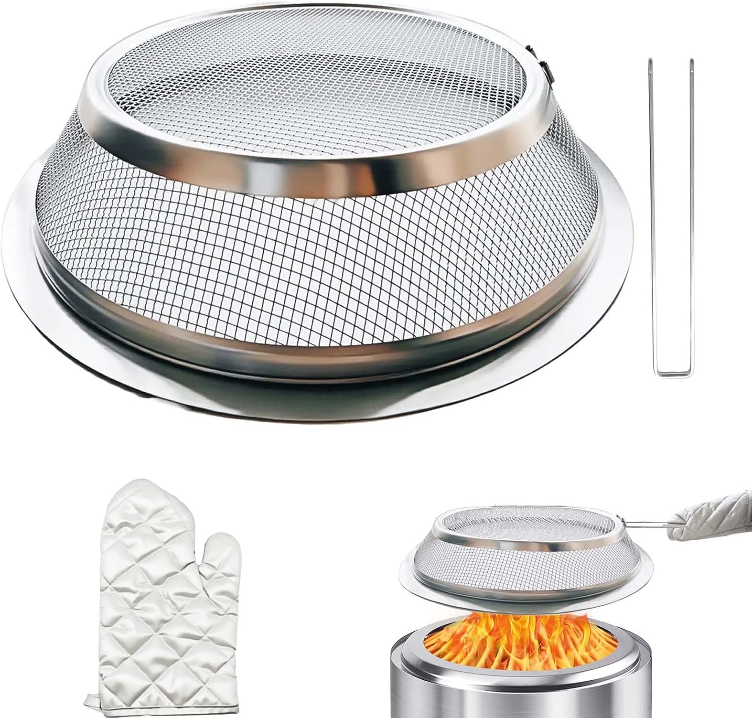 Fire Pit Spark Screen ，19/19.5 inch Bonfire Shield for Solo Stove Accessories,Easy Installation, Durable 304 Stainless Steel, Removable Handle for Ultimate Safety and Convenience