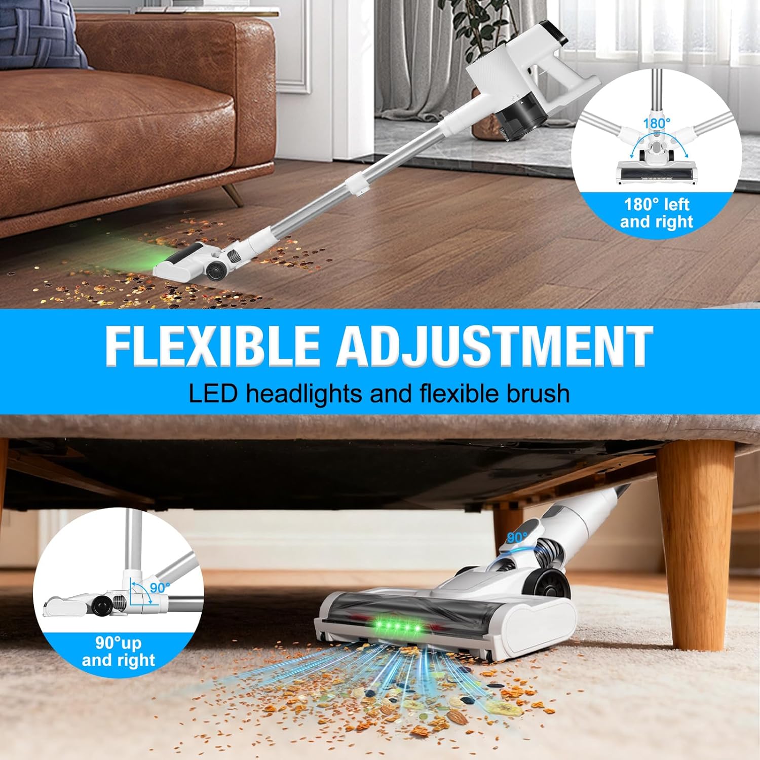 Cordless Vacuum Cleaner with, LED Screen Stick Vacuum Cleaners for Home, Lightweight Powerful Suction Vacuum, 6-in-1 Rechargeable Vacuum for Carpets, Pet Hair, Hardwood Floors