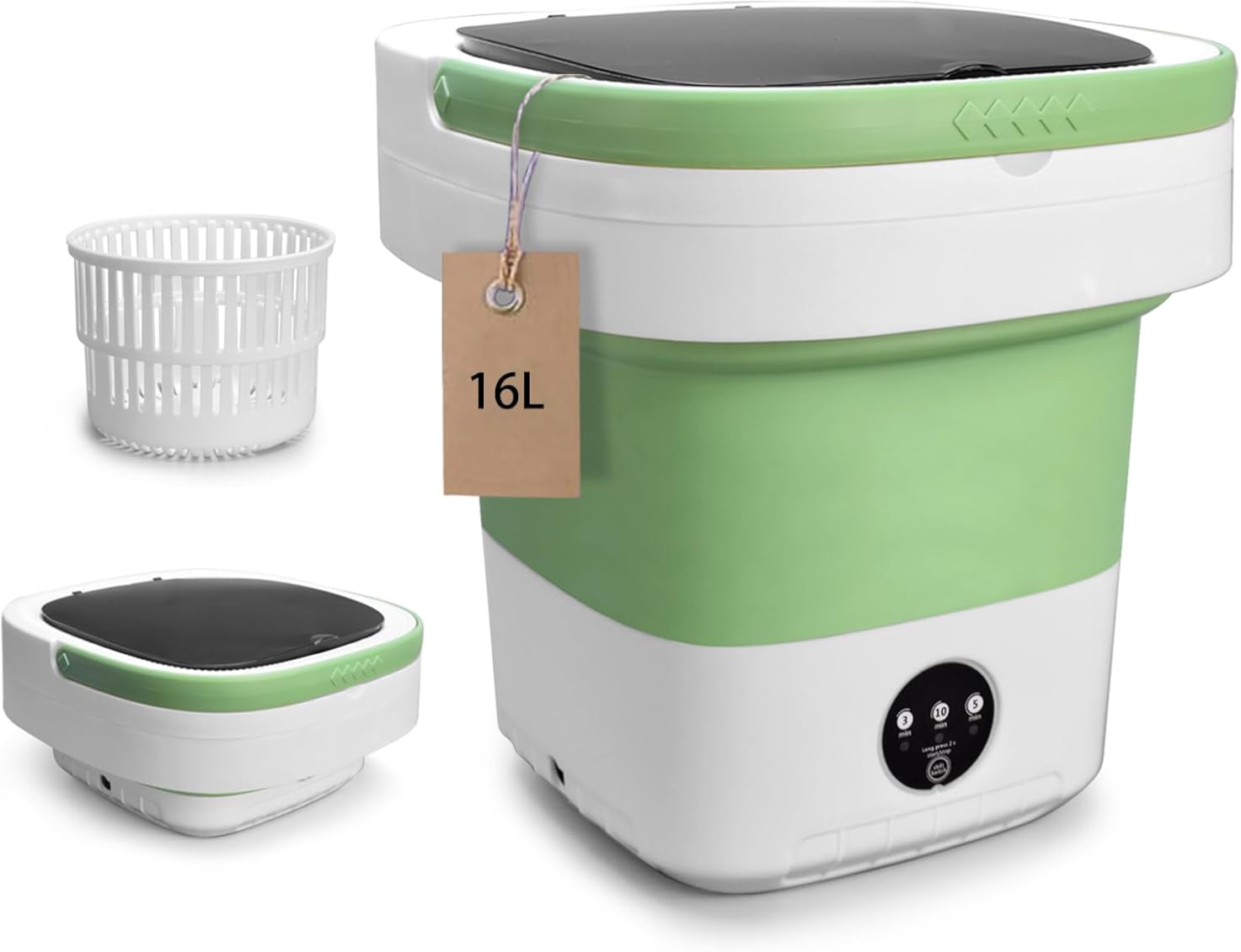 Portable Washing Machine, Mini 16L Foldable Laundry Machine with 3 Modes Deep Cleaning, Upgraded Small Collapsible washer for Hotel, Apartment, Home and Travel - Green