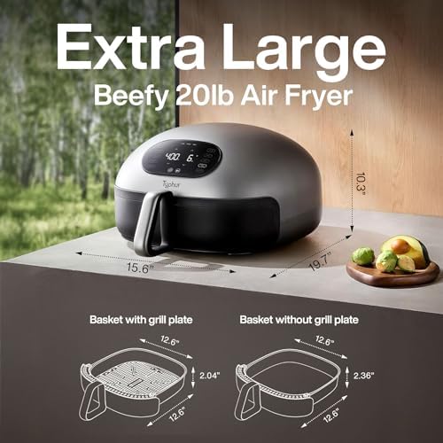 Typhur Dome 2 AI Upgraded Air Fryer, Extra Large Airfryer with Superior Airflow, Self-cleaning Smart Digital Fryer with PFAS free Basket for Quick Easy Meals, Fits a 12